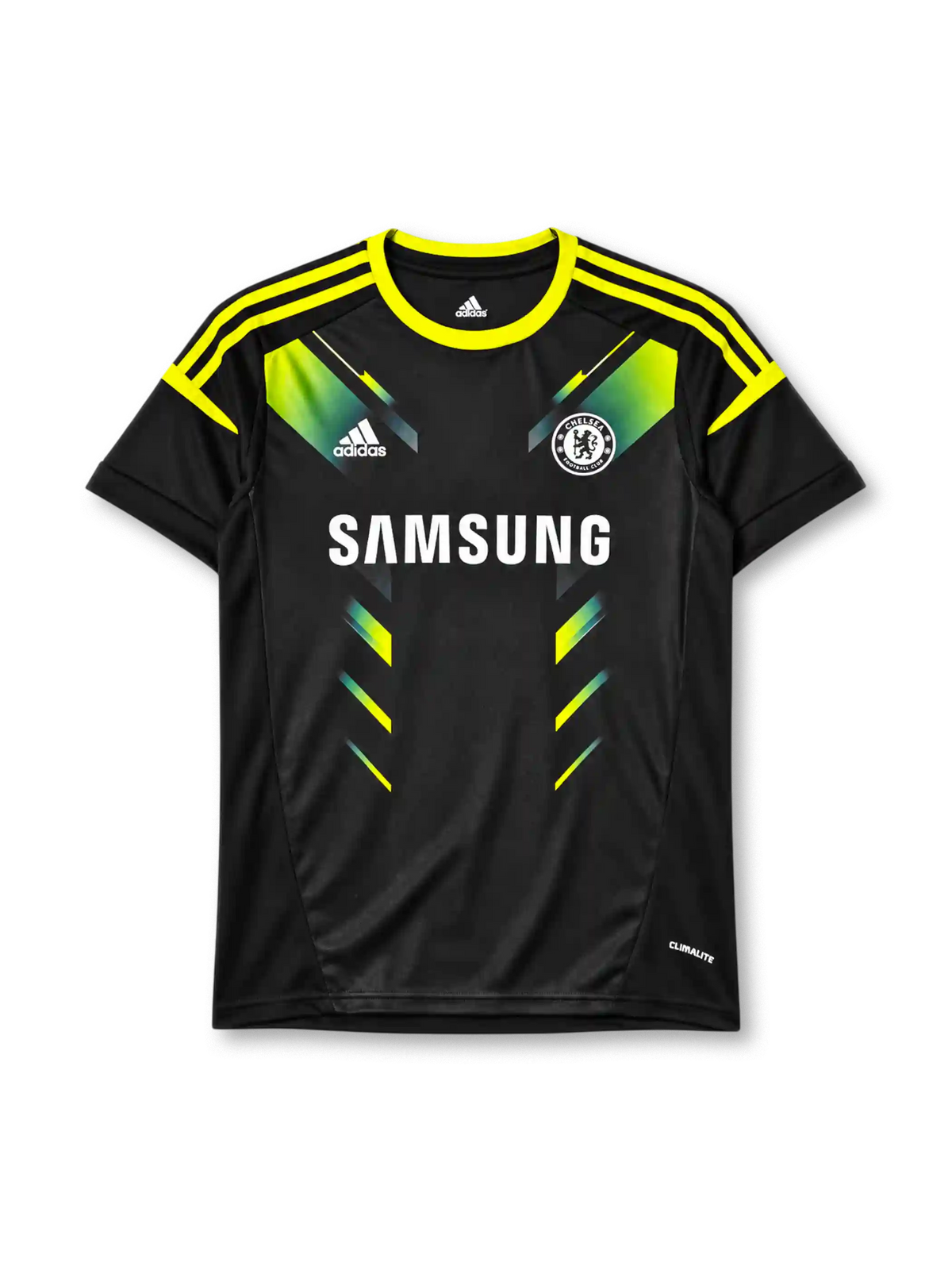 チェルシー 2012-13 サード ユニフォーム 黒の半袖にイエローの3本ラインとグラフィック SAMSUNGロゴ入り