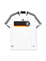 ドイツ代表 2008 ホーム ユニフォーム 白の半袖に国旗カラーの帯 3つ星のDFBエンブレム入り