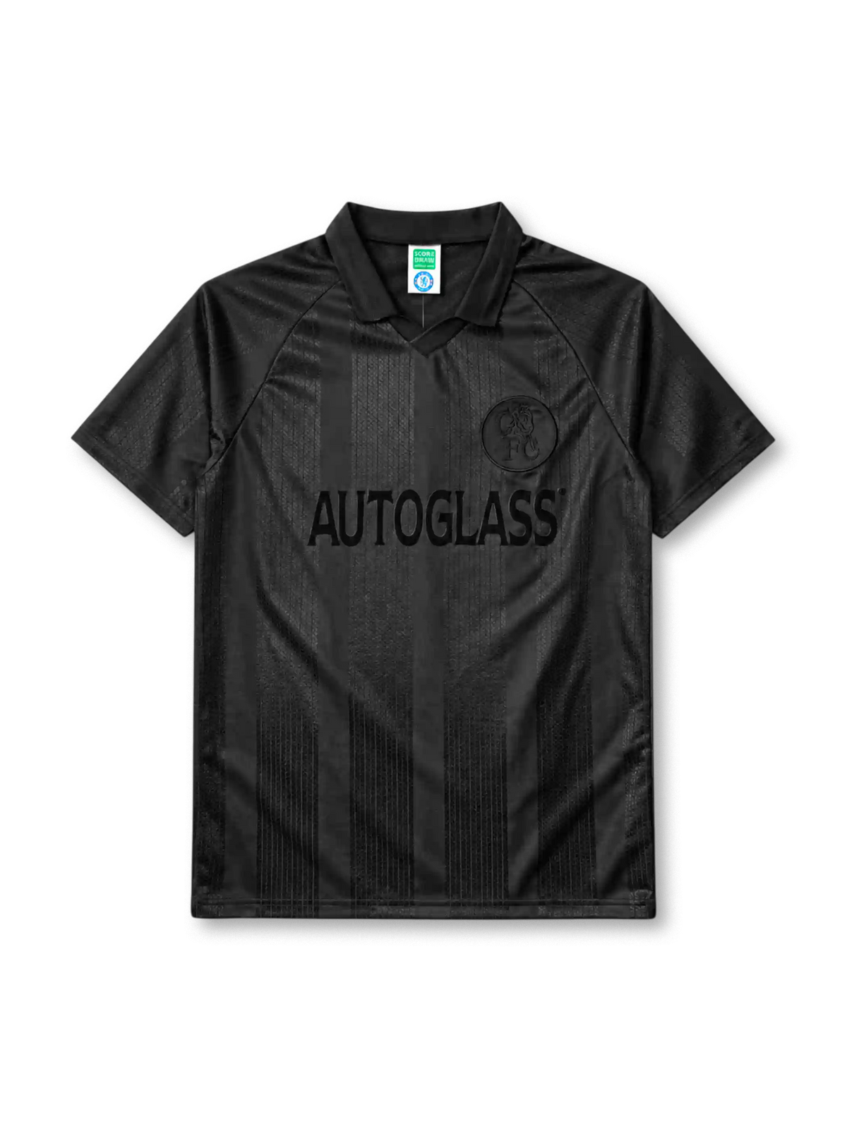 チェルシー 1998 ブラックアウト レトロユニフォーム 全身黒の半袖に縦縞 レトロエンブレムとAUTOGLASSロゴ入り