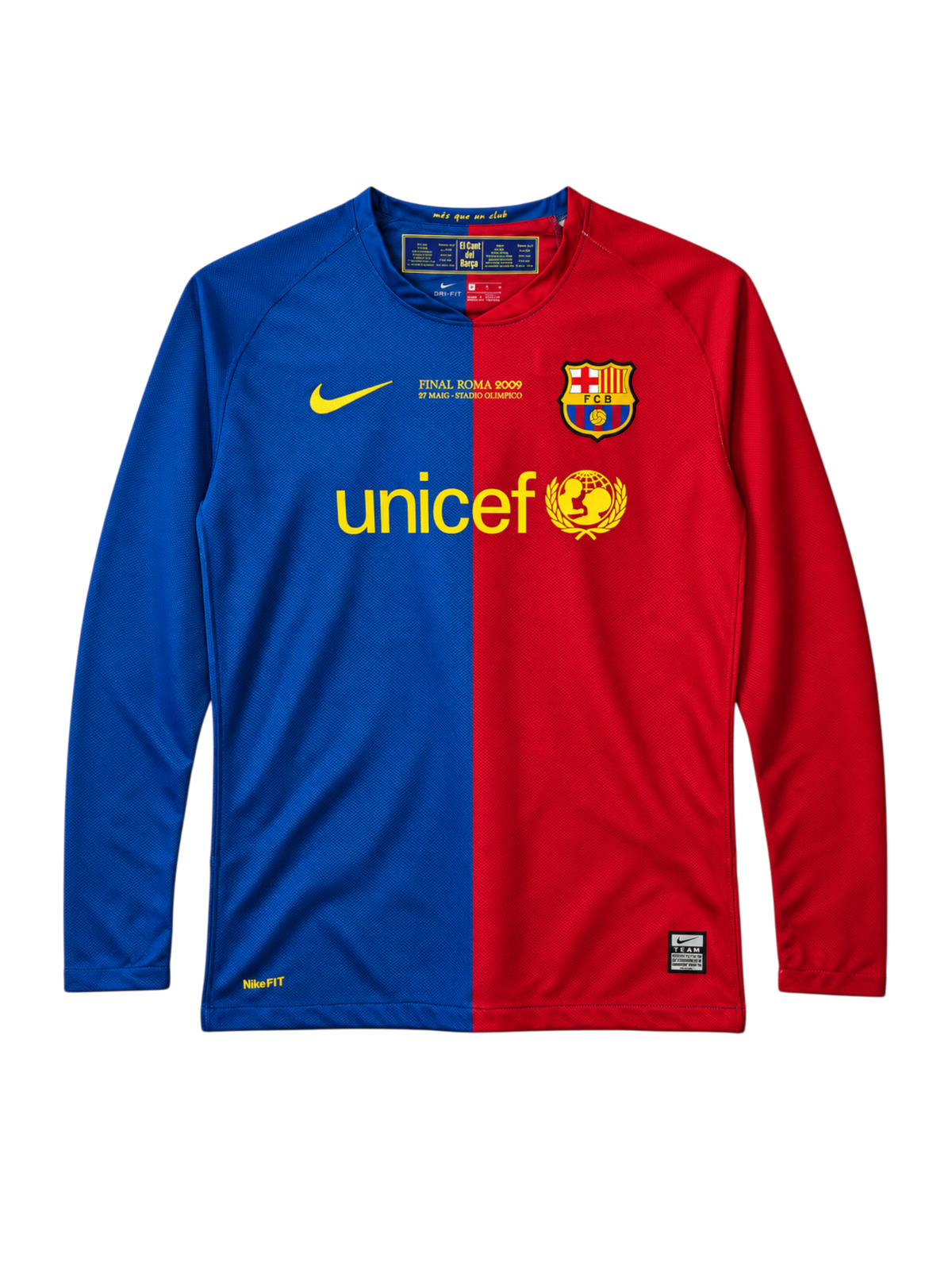 FCバルセロナ 2008-09 ホーム 長袖ユニフォーム 青とえんじのハーフデザイン UNICEFロゴとローマ決勝刺繍入り