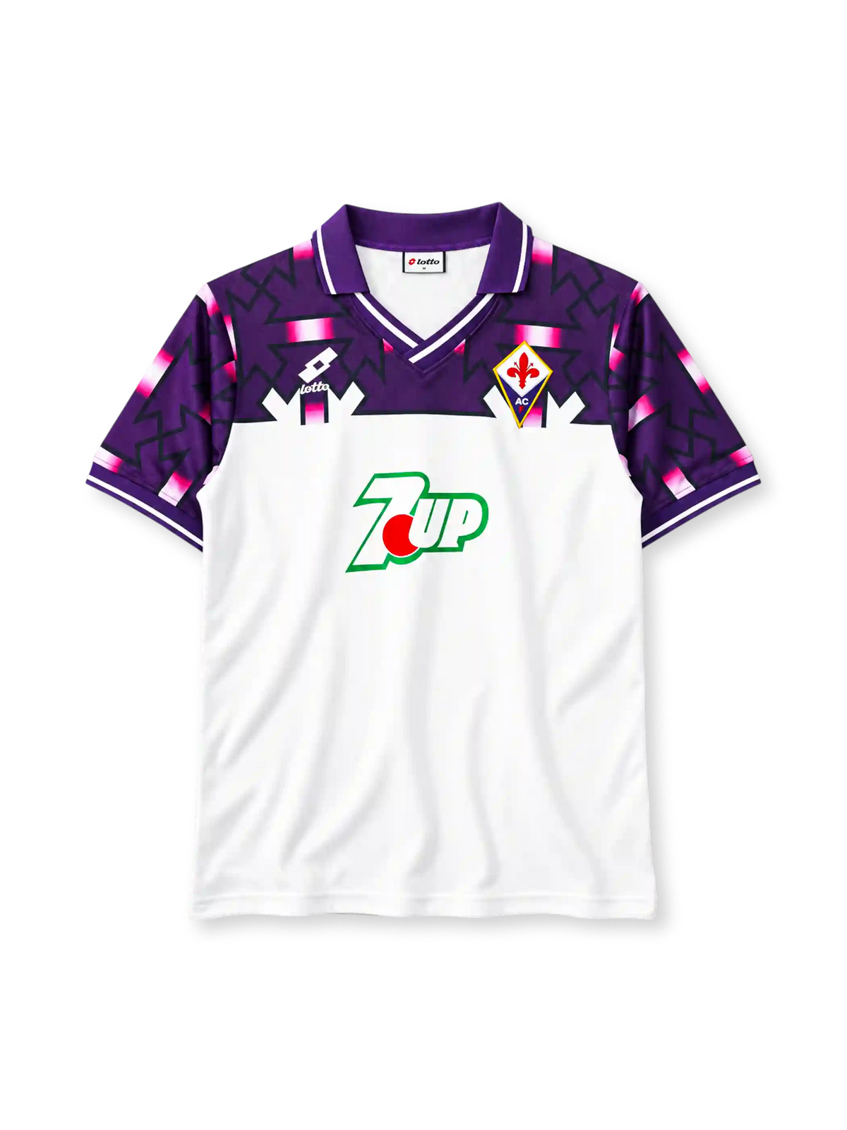 フィオレンティーナ 1992/93 アウェイユニフォーム 白×紫 幾何学柄 ロット製 7UPスポンサー ユリのエンブレム付き