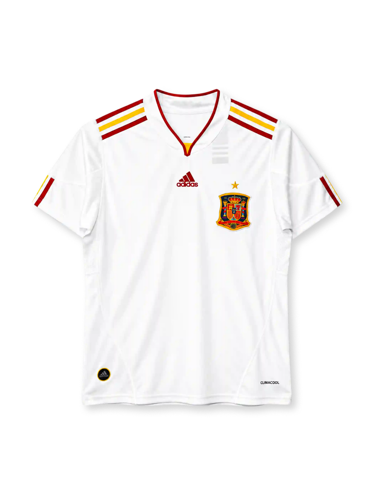 スペイン代表 2011/12 アウェイユニフォーム 白 赤黄スリーストライプ アディダス製 W杯王者の星付きエンブレム