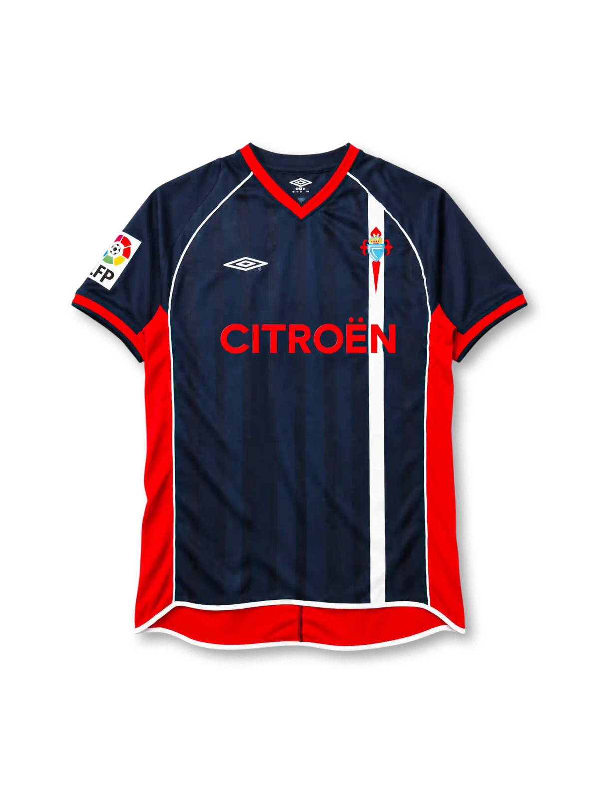セルタ 2001/02 アウェイユニフォーム ネイビー 赤サイドパネル 白ライン アンブロ製 CITROËNスポンサー