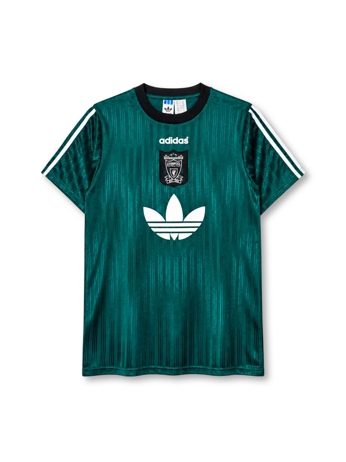 リヴァプール 1995-96 adidas Bringback Tシャツ グリーン 黒の襟と白の3本ライン トレフォイル入り