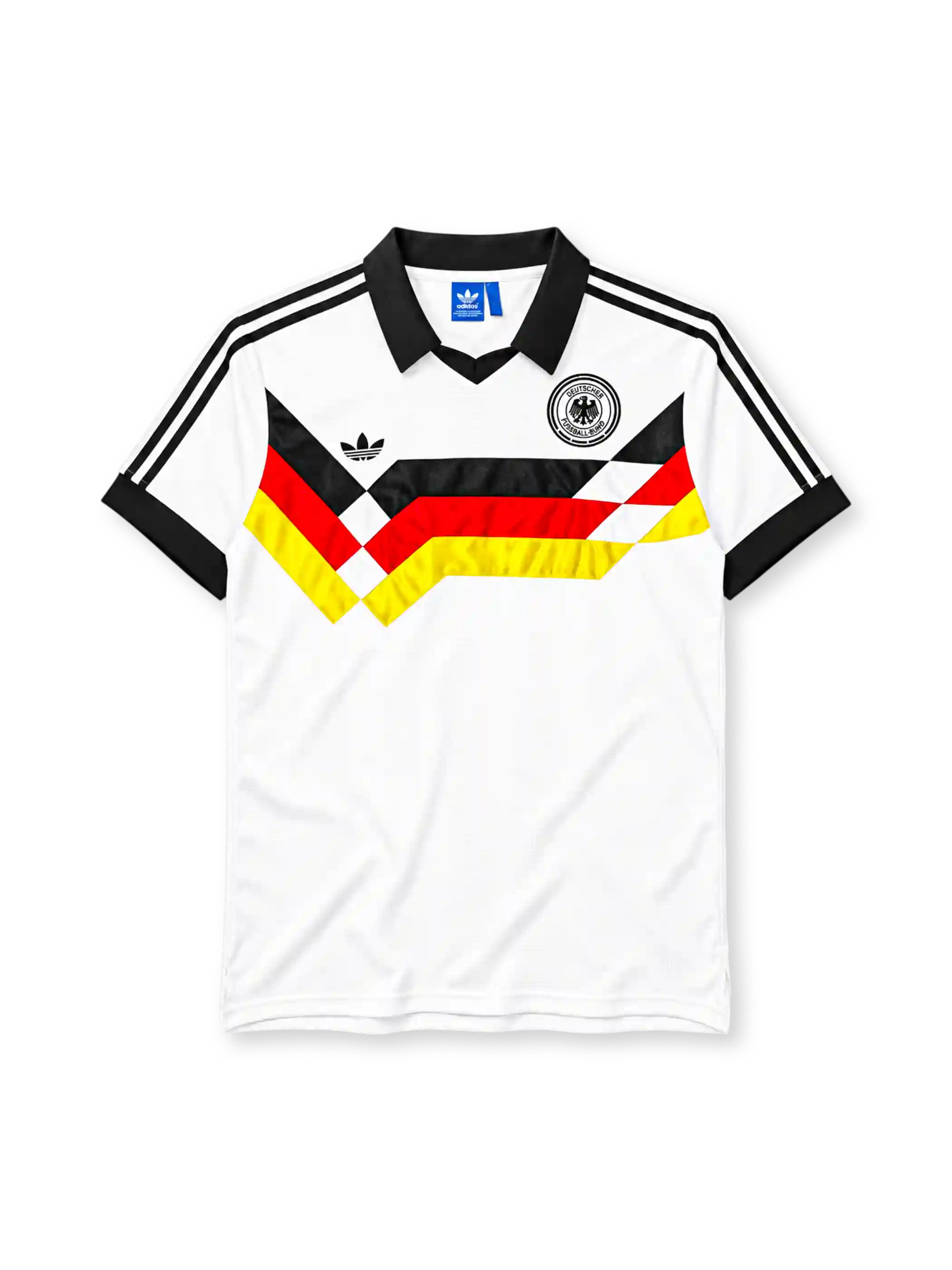 西ドイツ代表 1988/89シーズン ホームユニフォーム（adidas製、白地、国旗柄斜め帯）