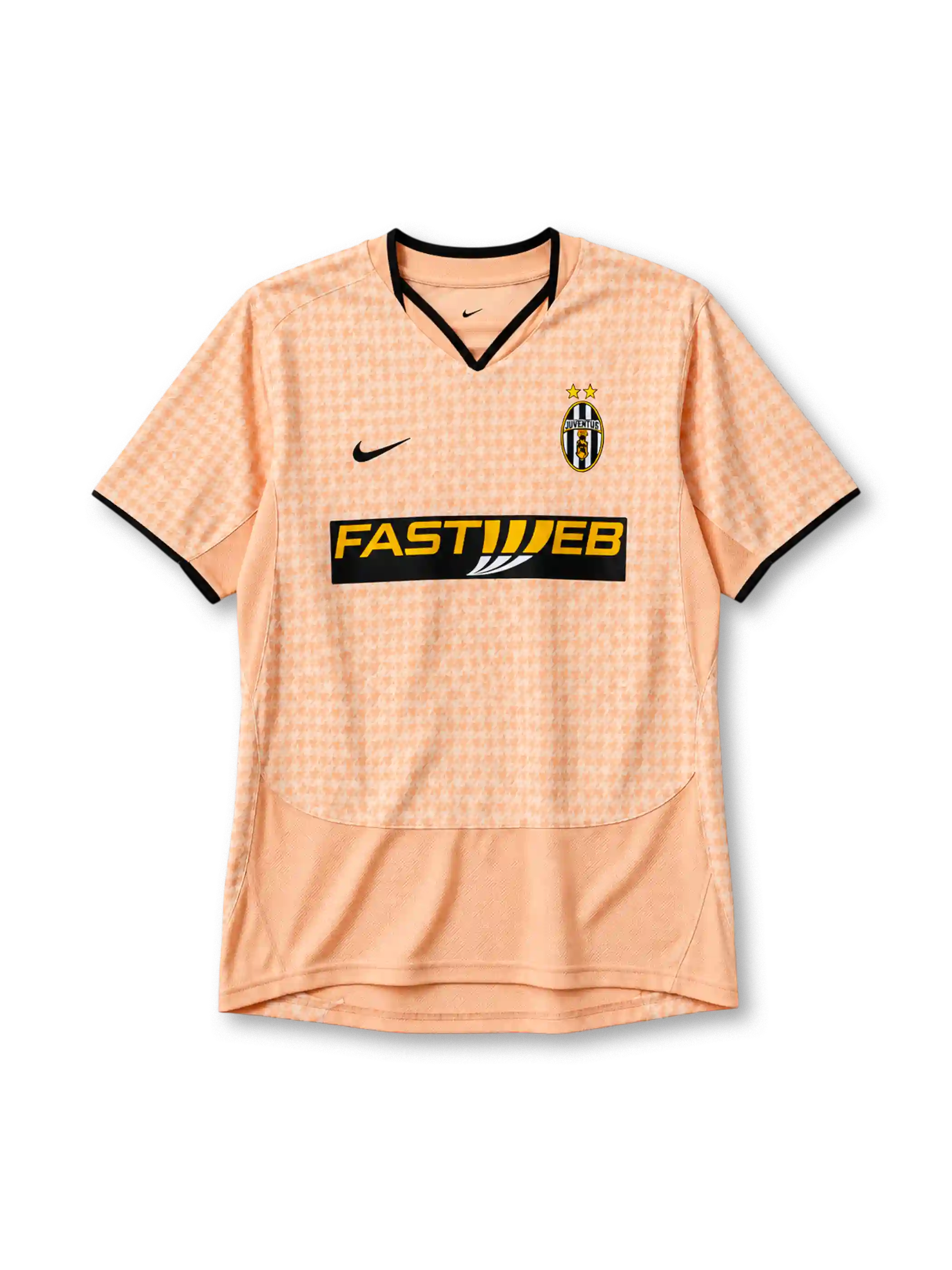 ユベントス 2003/04シーズン アウェイユニフォーム（Nike製、オレンジ地、チェック柄、Fastwebスポンサー）