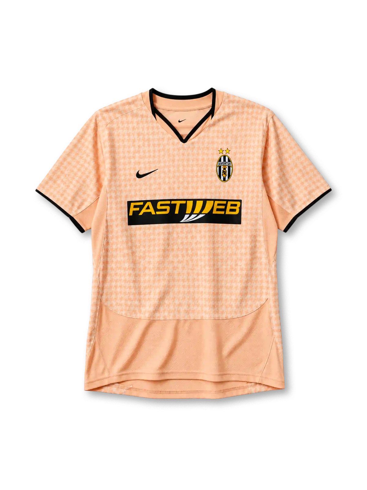 ユベントス 2003/04シーズン アウェイユニフォーム（Nike製、オレンジ地、チェック柄、Fastwebスポンサー）