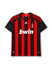 ACミラン 2008/09シーズン ホームユニフォーム（adidas製、赤黒ストライプ、bwinスポンサー）