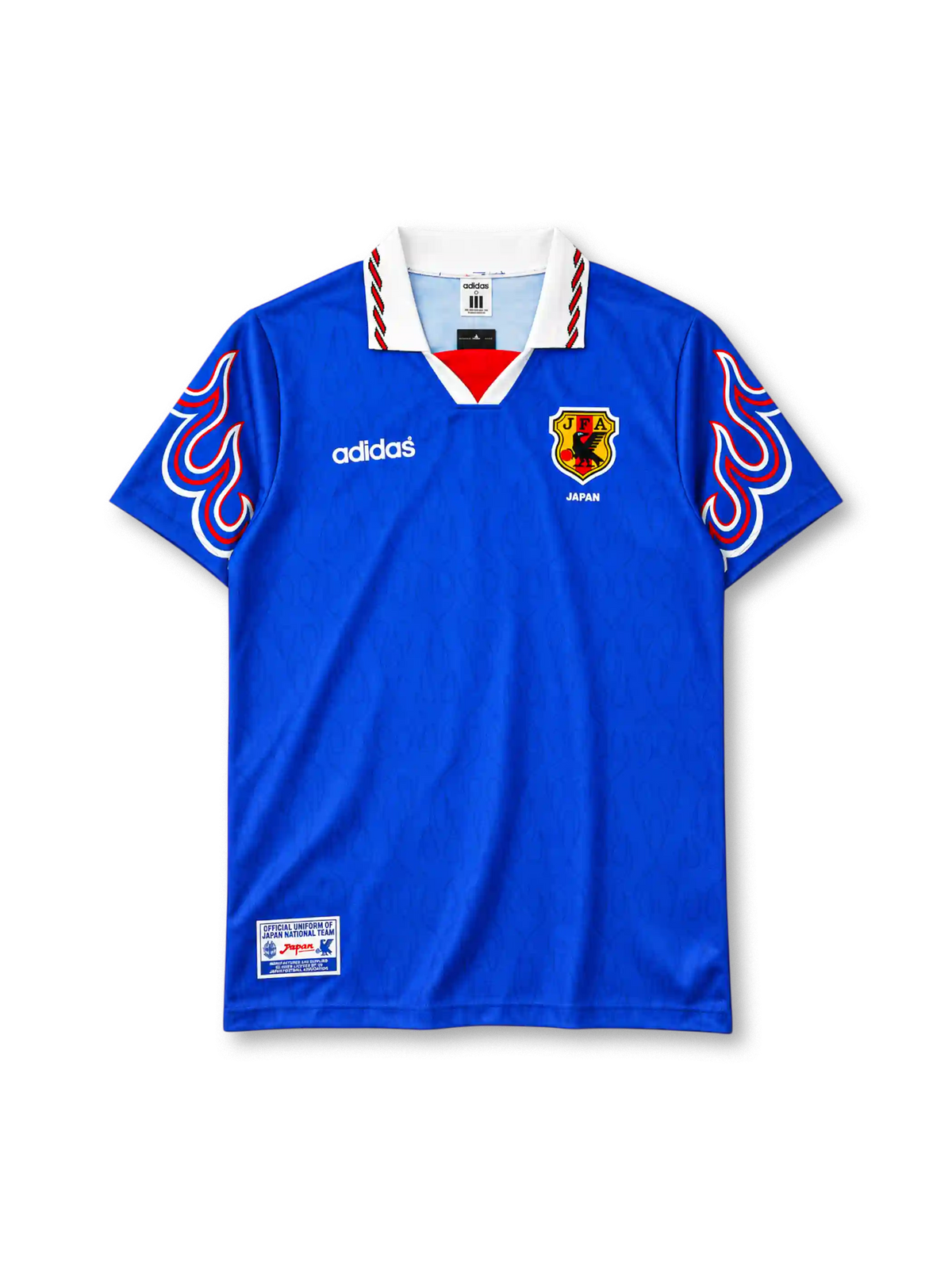 日本代表 1996/97シーズン ホームユニフォーム(adidas製、青地、炎柄、JFAエンブレム)