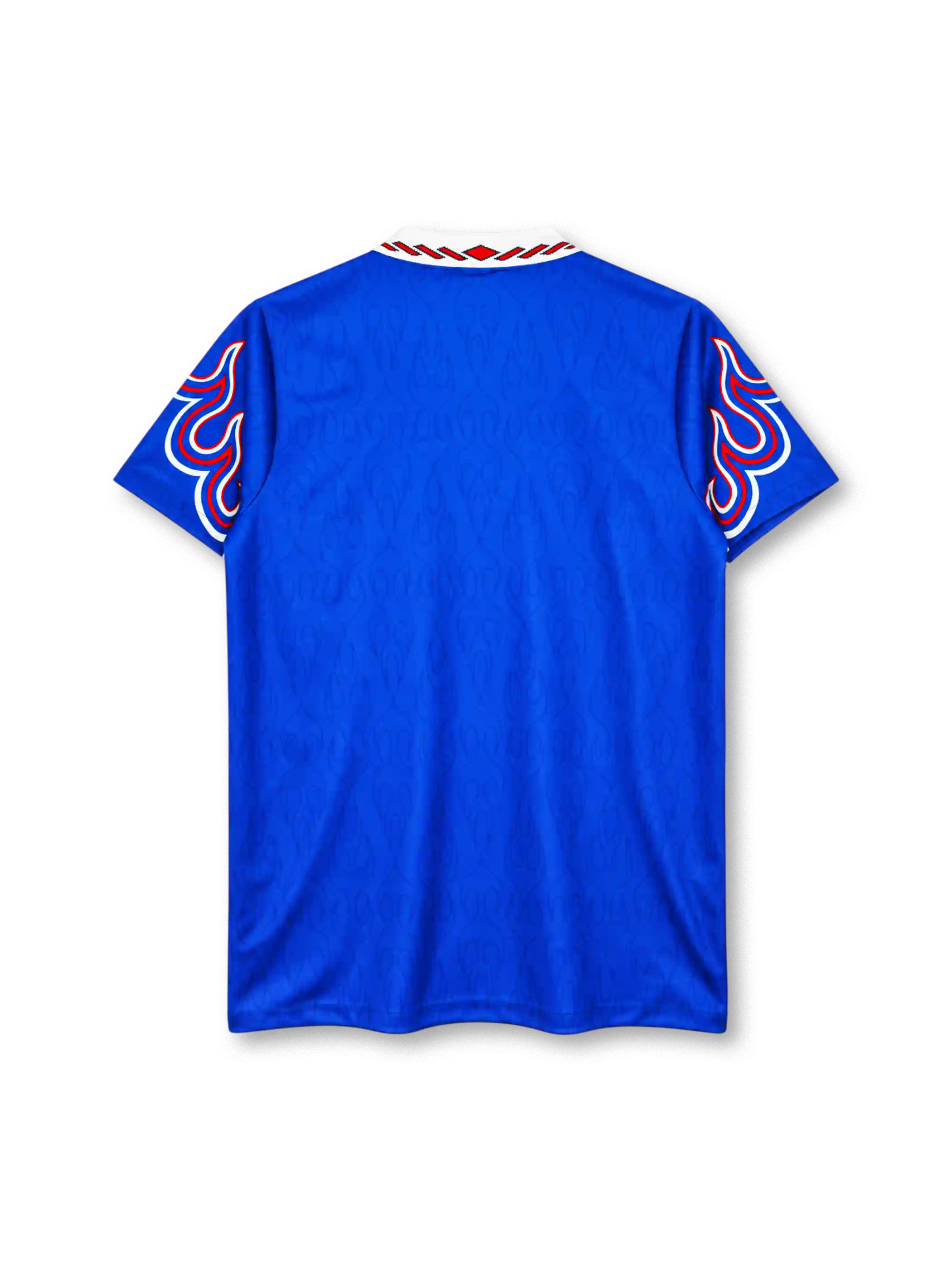 日本代表 1996/97シーズン ホームユニフォーム(adidas製、青地、炎柄、JFAエンブレム)