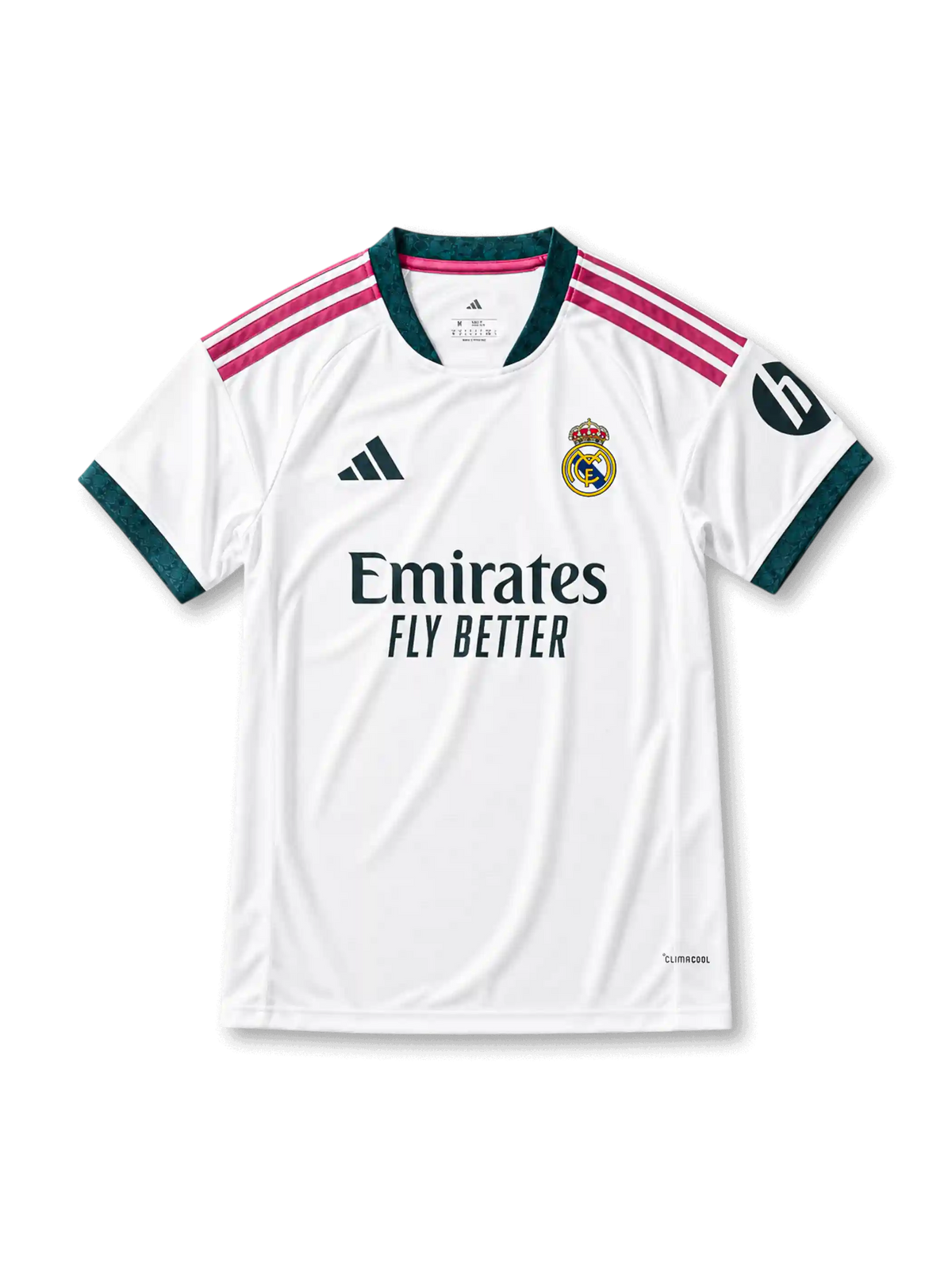 2026-27レアル・マドリード ホーム半袖ユニフォーム、ホワイトカラーにクラブエンブレムとadidasロゴを配置したサッカーシャツ。