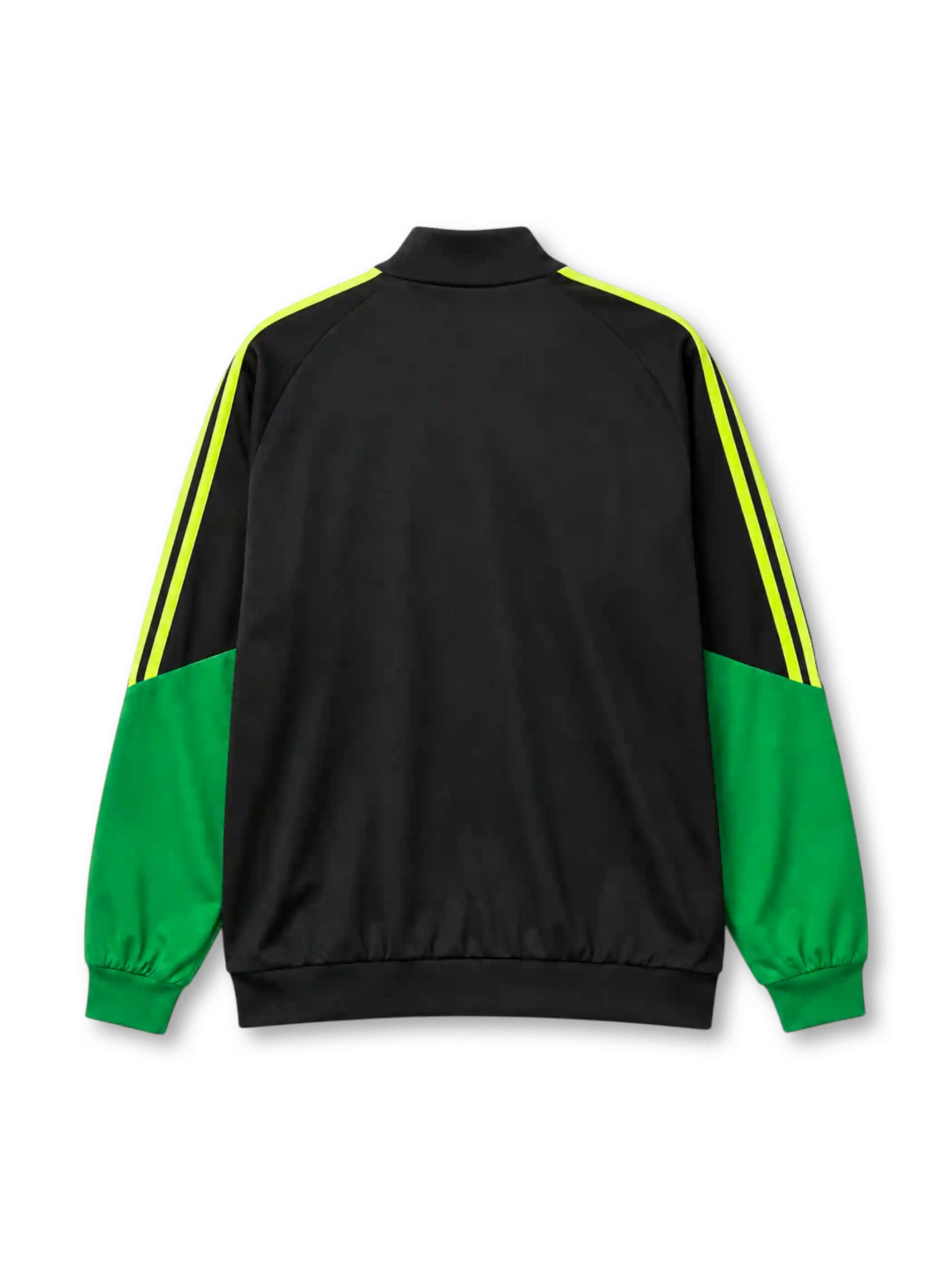 黒地に鮮やかなグリーンのショルダーパネル、ネオングリーンのadidas3本ライン、鷲のシルエットと「MEXICO」の文字を配したクラブエンブレムを備えたメキシコ代表2026年W杯トレーニングジャケット正面