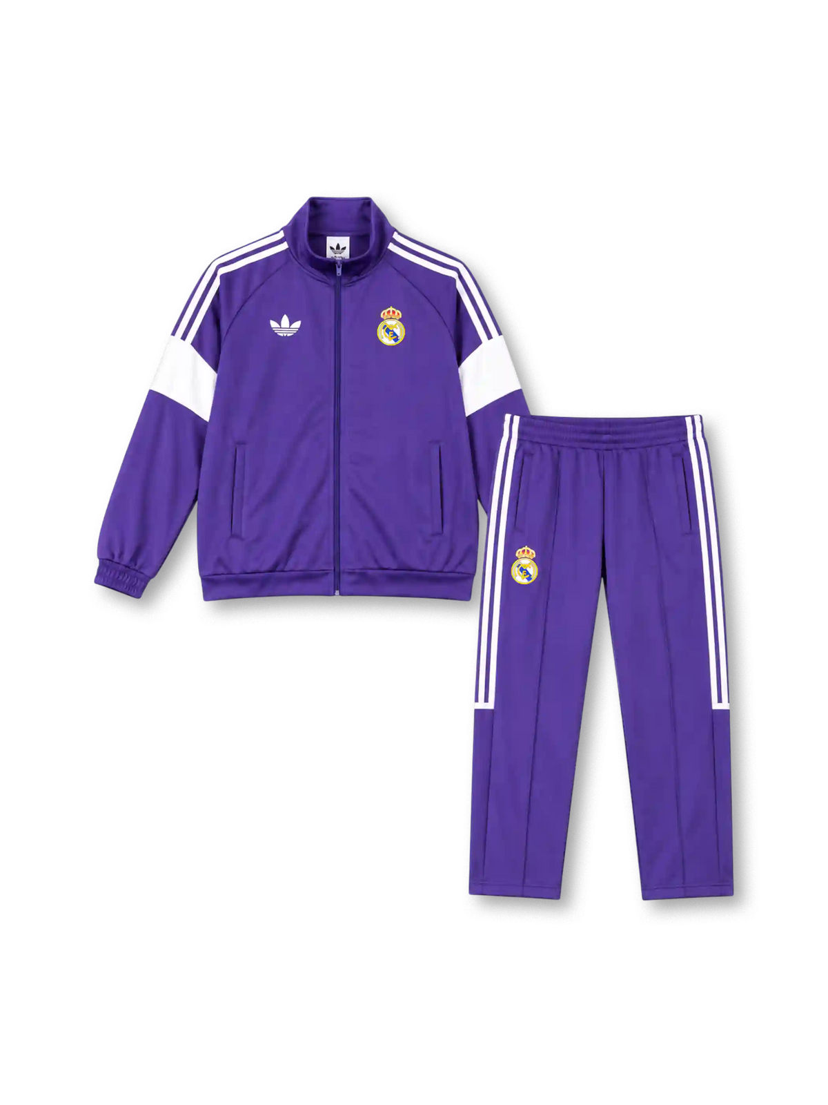レアル・マドリード 2026年 オリジナルスパープルトラックジャケット&パンツセット（adidas Originals製、紫地、白スリーストライプ）