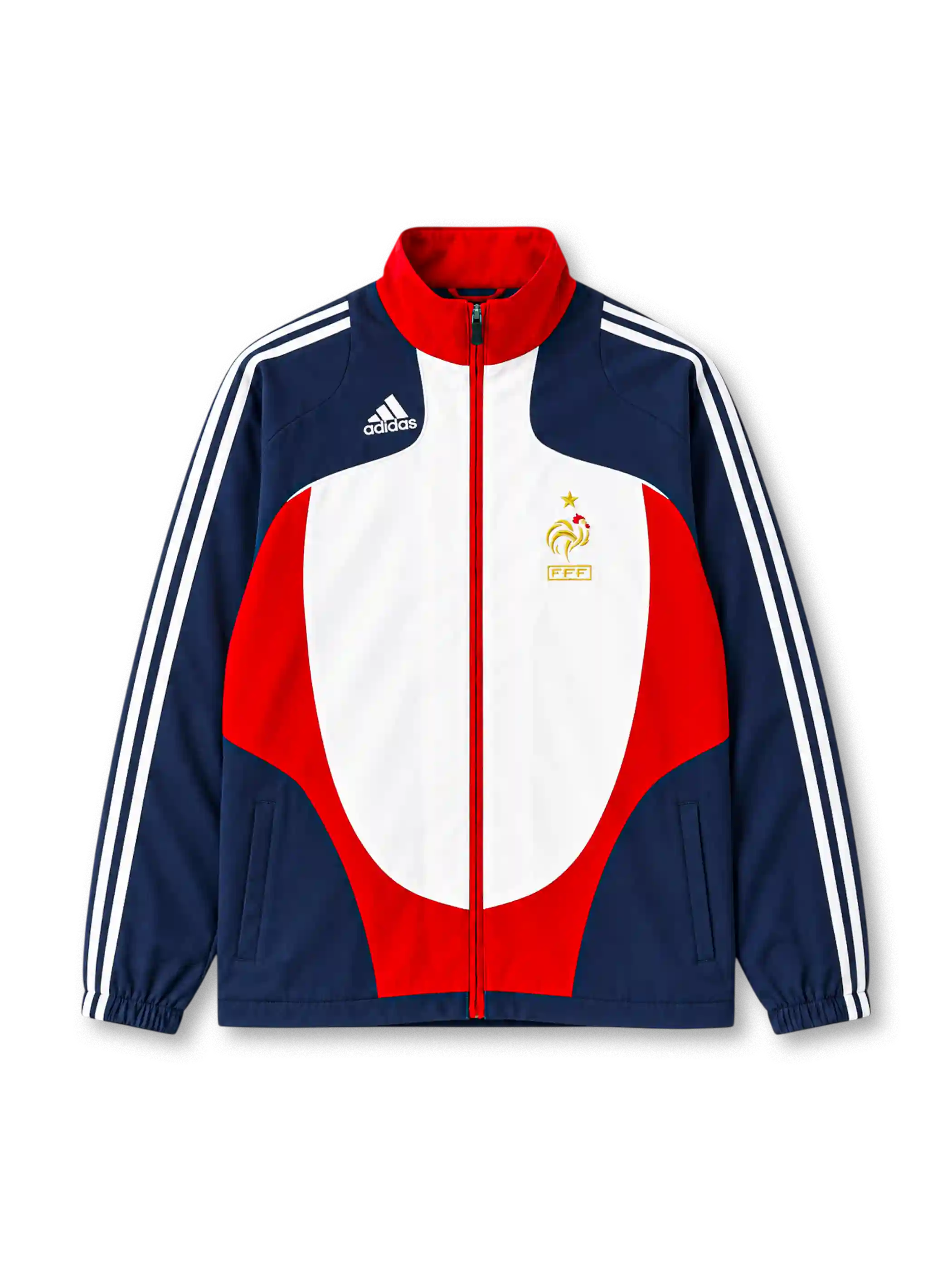 フランス代表 2008年 トラックジャケット（adidas製、白地、紺袖、adidasストライプ）