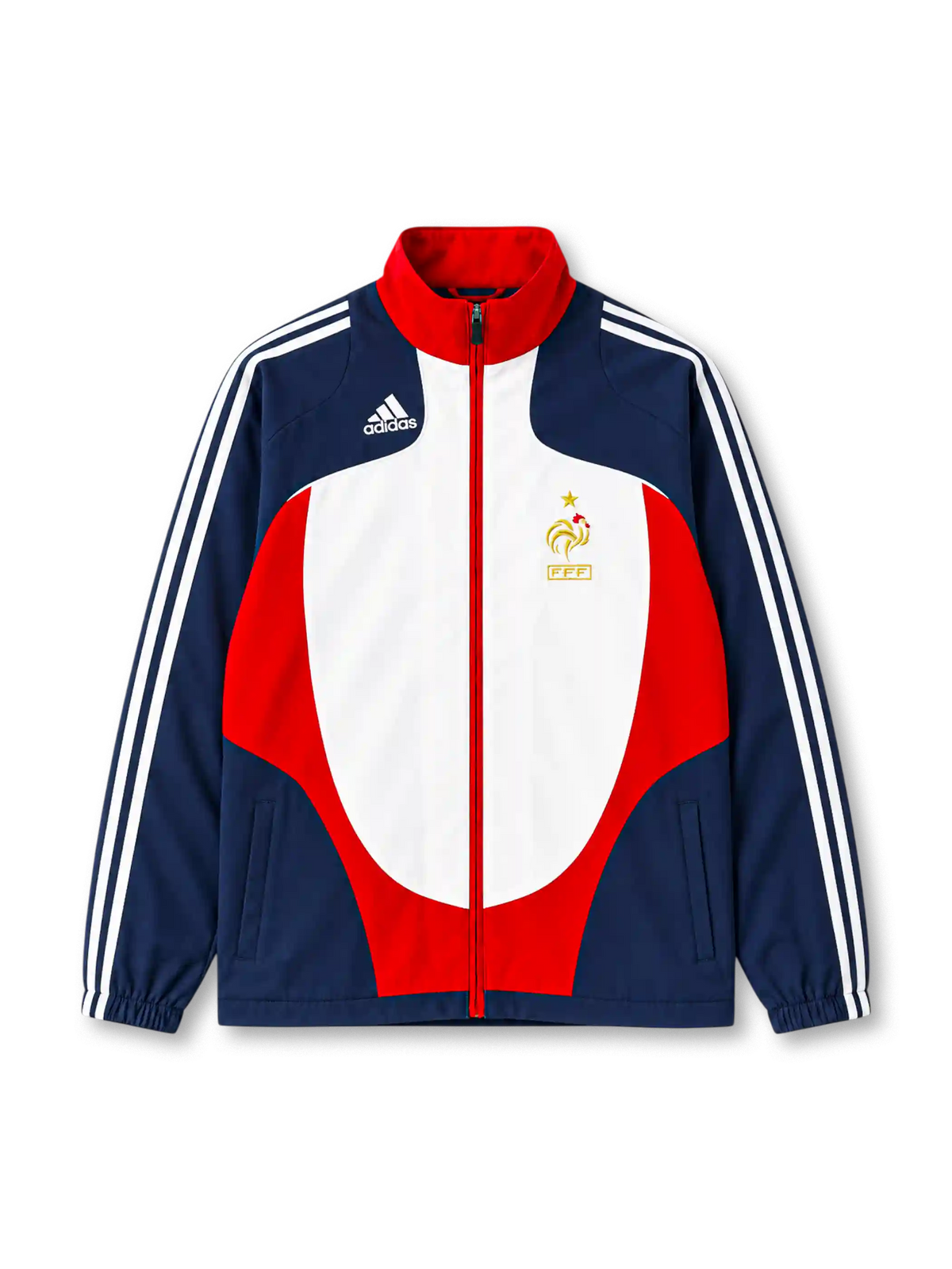 フランス代表 2008年 トラックジャケット（adidas製、白地、紺袖、adidasストライプ）