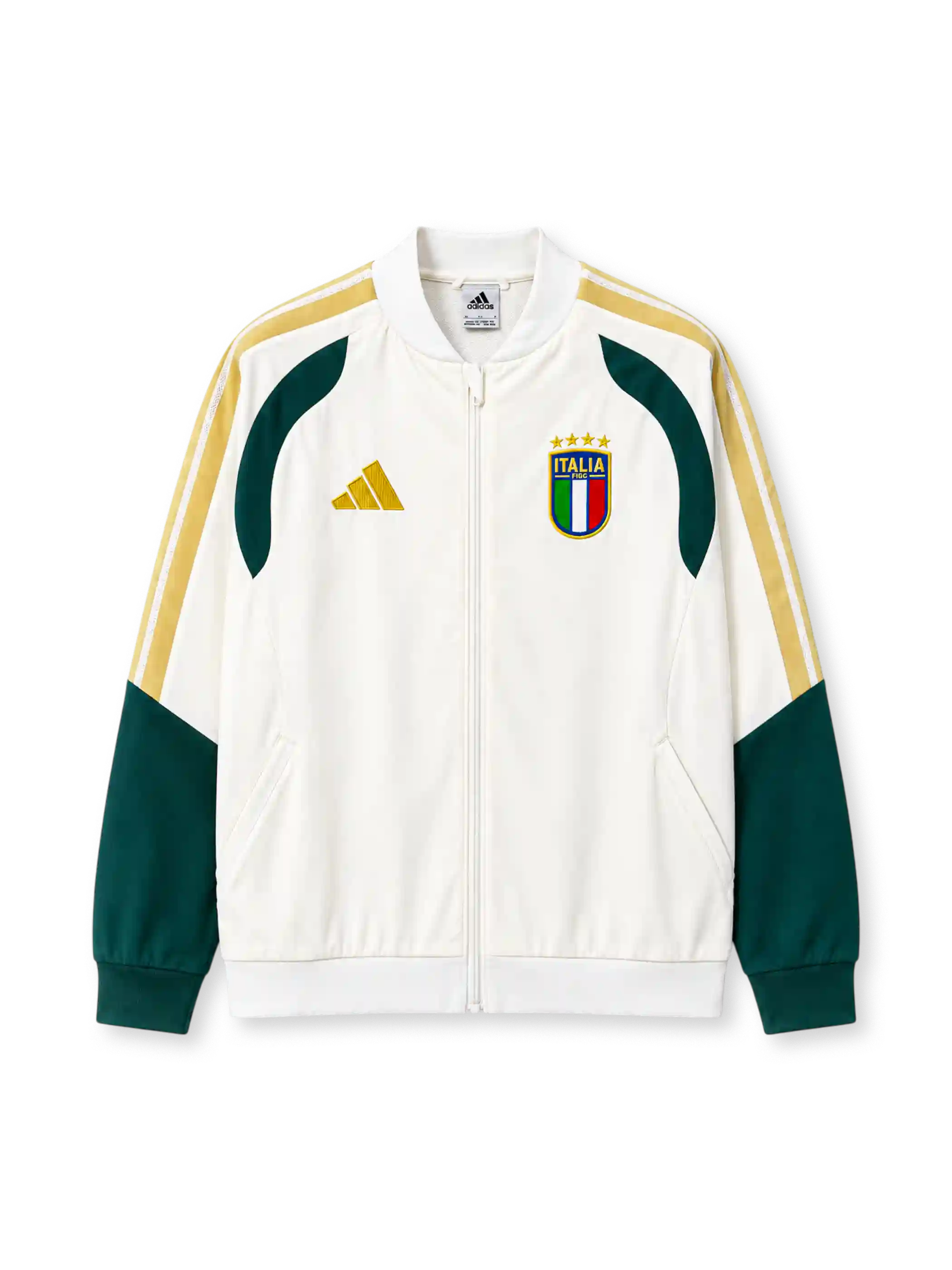 イタリア代表 2024年 ホワイトトレーニングジャケット（adidas製、白地、金と緑のディテール）