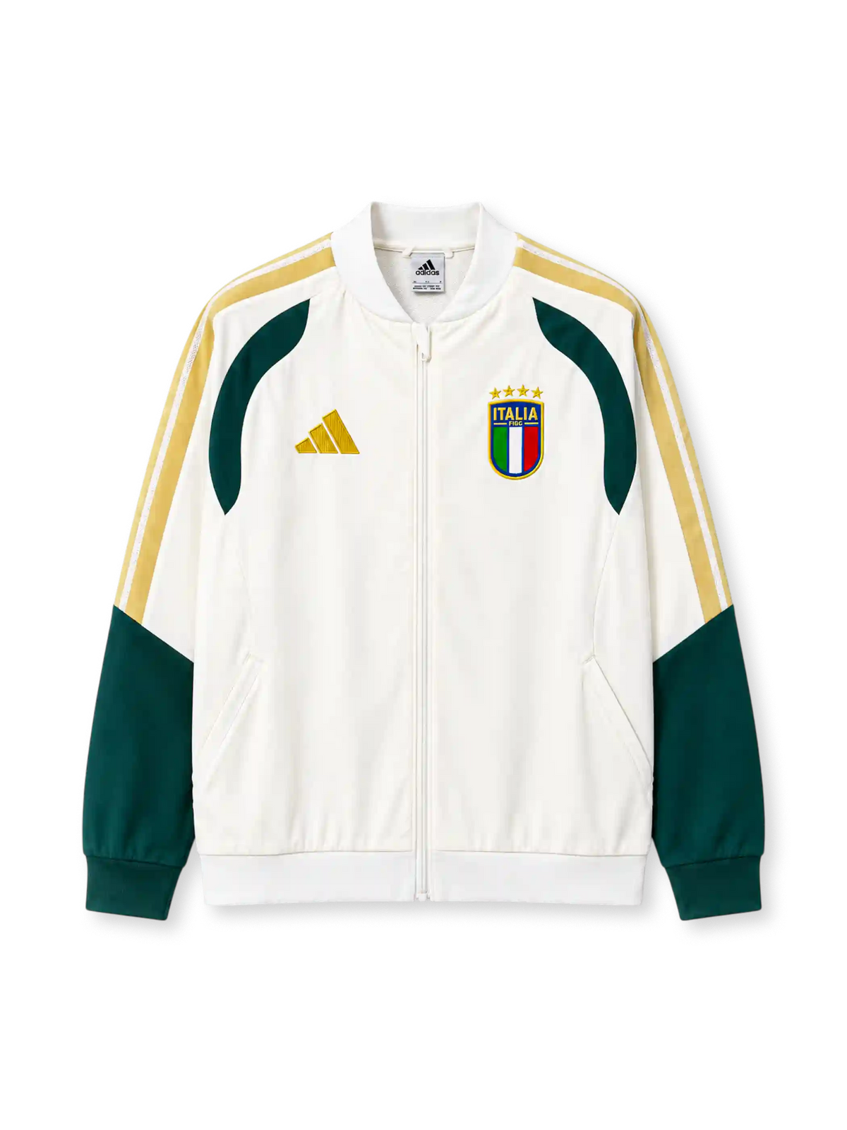 イタリア代表 2024年 ホワイトトレーニングジャケット（adidas製、白地、金と緑のディテール）
