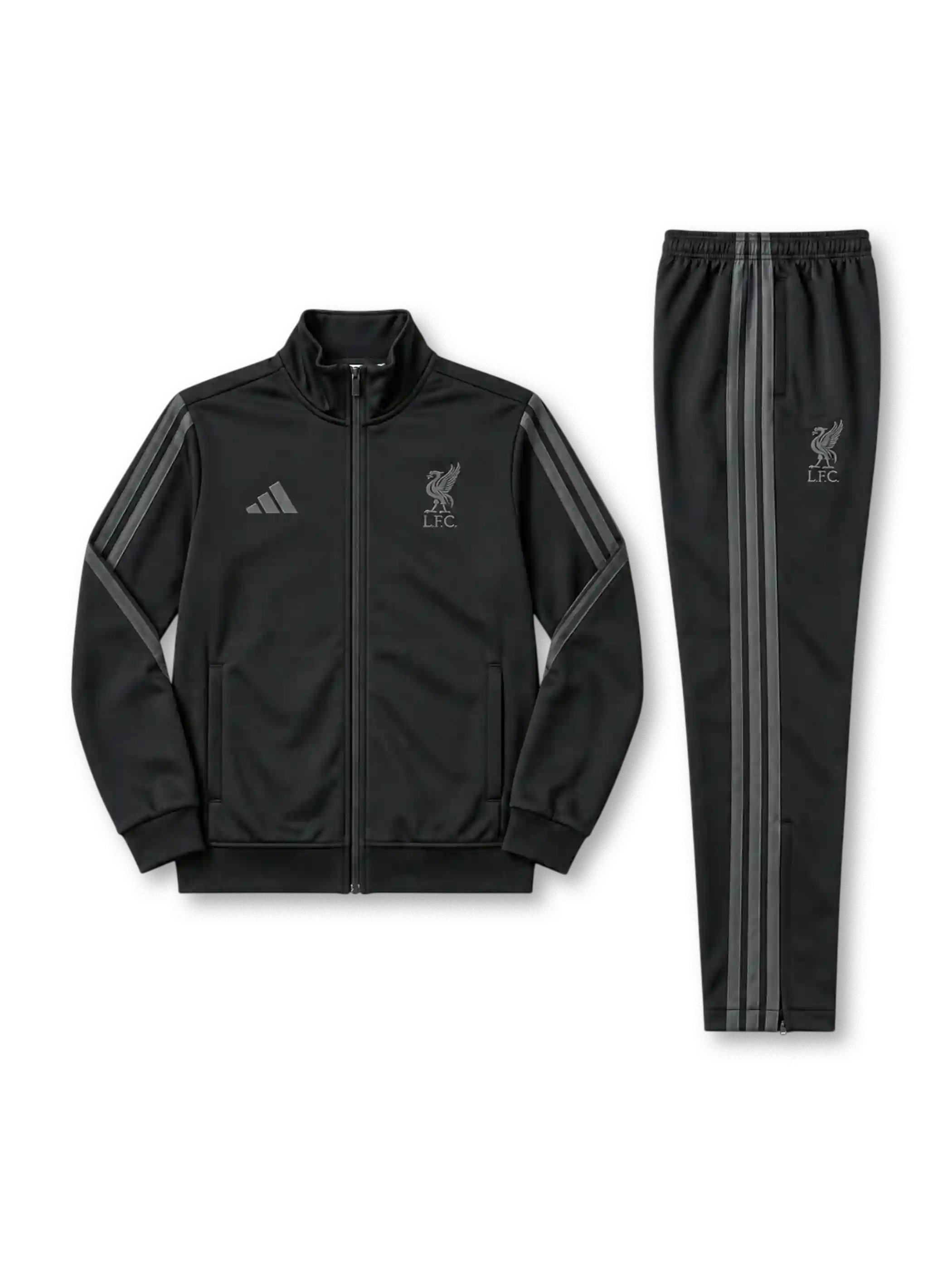 リバプールFC 2026/27シーズン ブラックトレーニングトラックスーツ(adidas製、黒地、adidasストライプ)