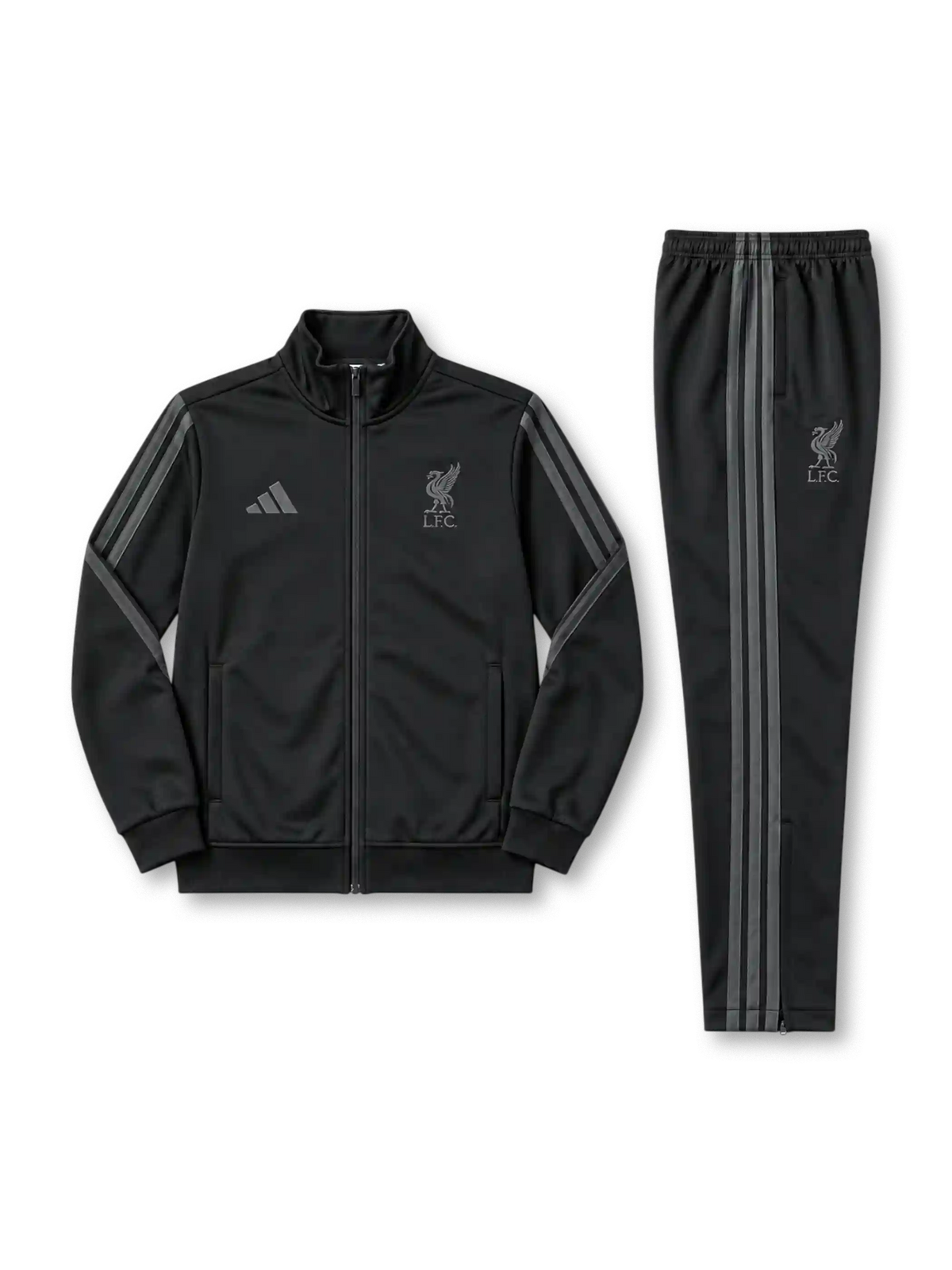 リバプールFC 2026/27シーズン ブラックトレーニングトラックスーツ(adidas製、黒地、adidasストライプ)