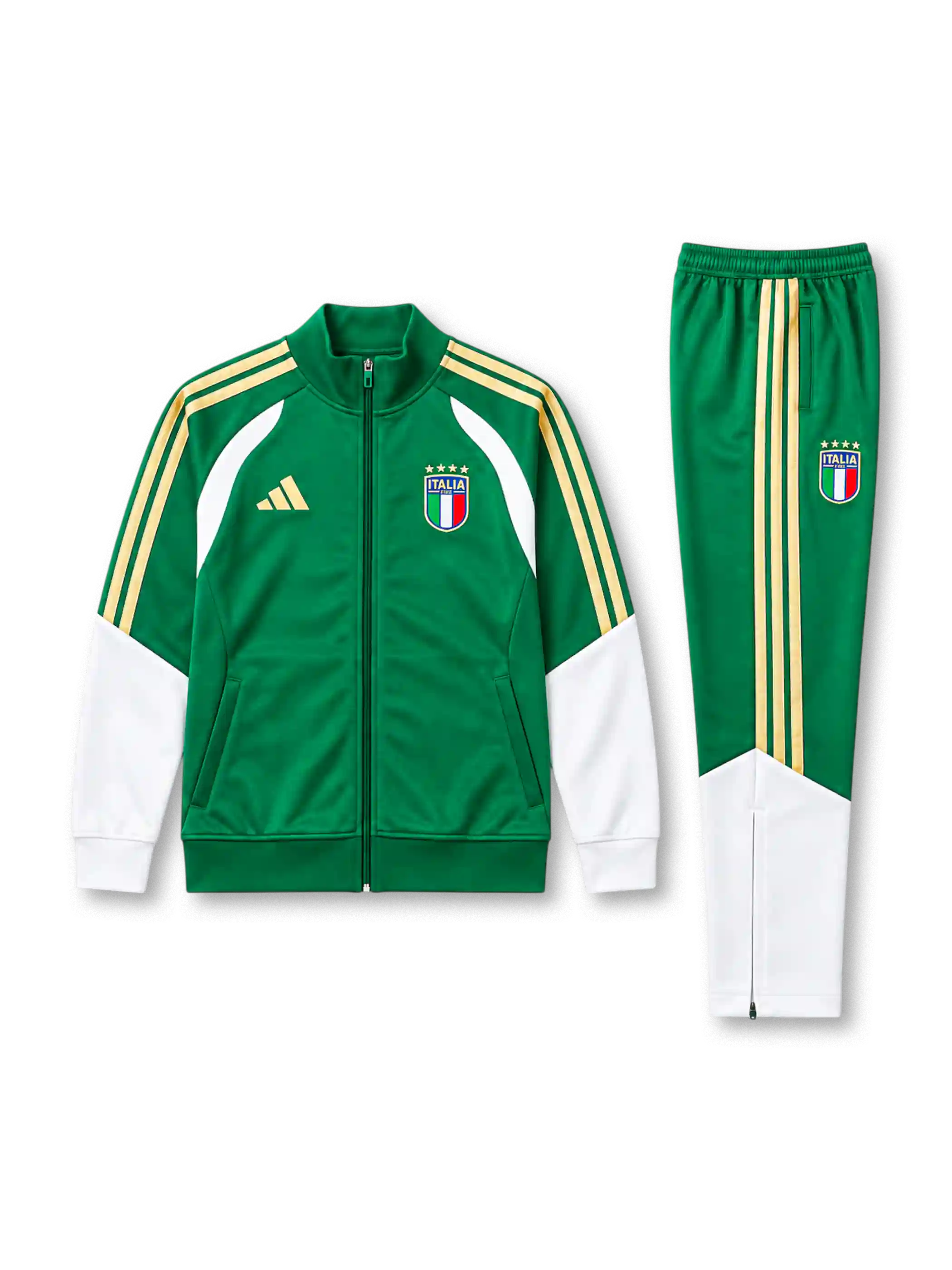 イタリア代表 2026 プレゼンテーショントラックスーツ グリーンにホワイトの袖が入ったジャケット＆パンツ