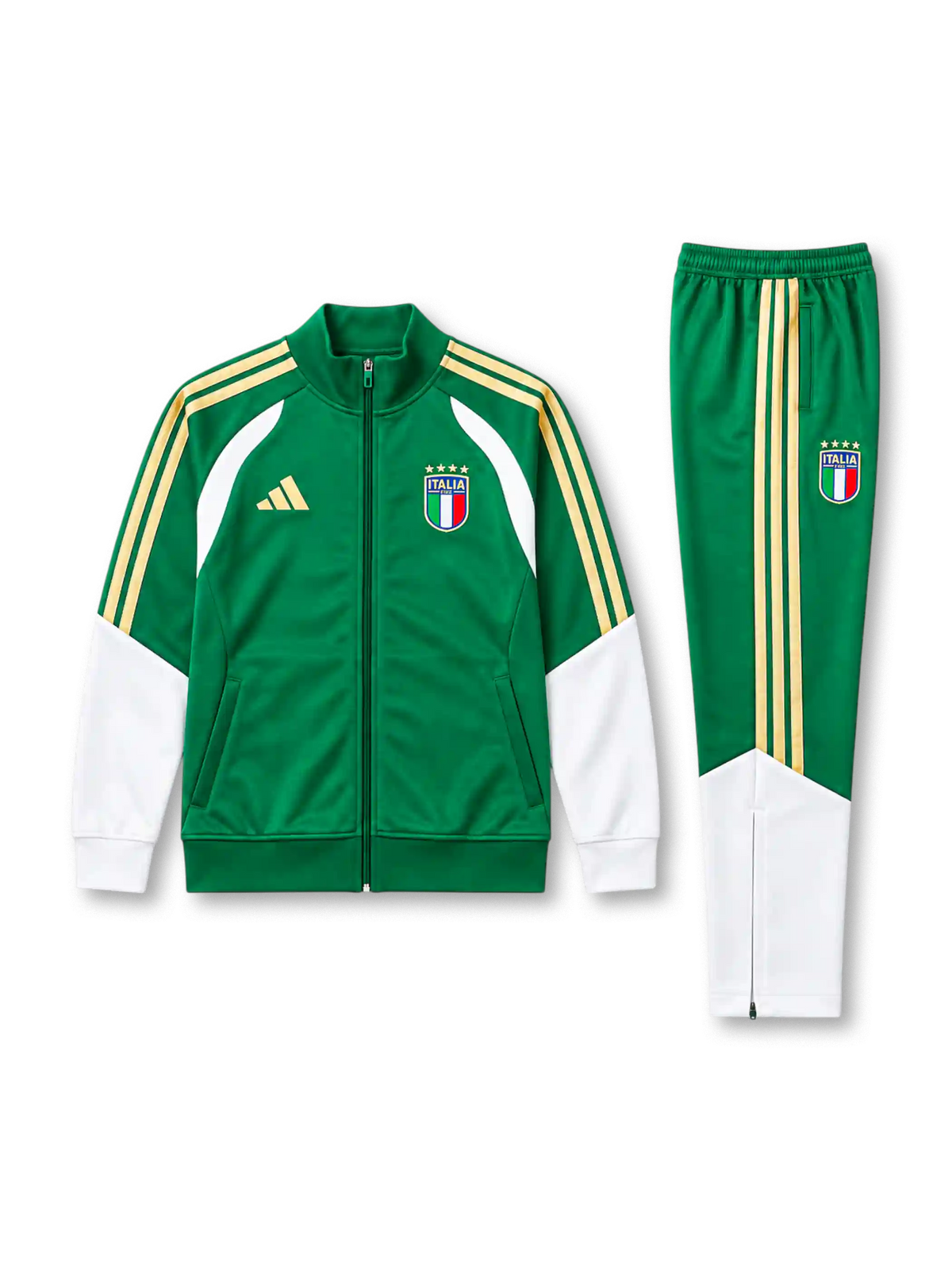 イタリア代表 2026 プレゼンテーショントラックスーツ グリーンにホワイトの袖が入ったジャケット＆パンツ