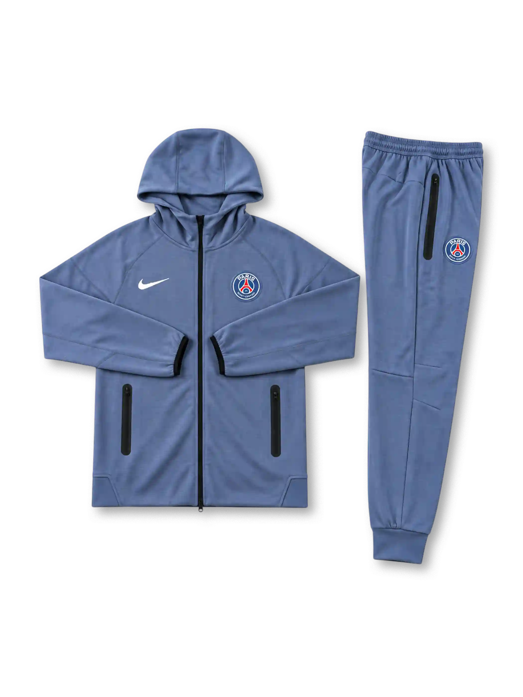 パリ・サンジェルマン 2026-27 グレーブルー フード付きトラックスーツ セットアップ Nikeロゴ
