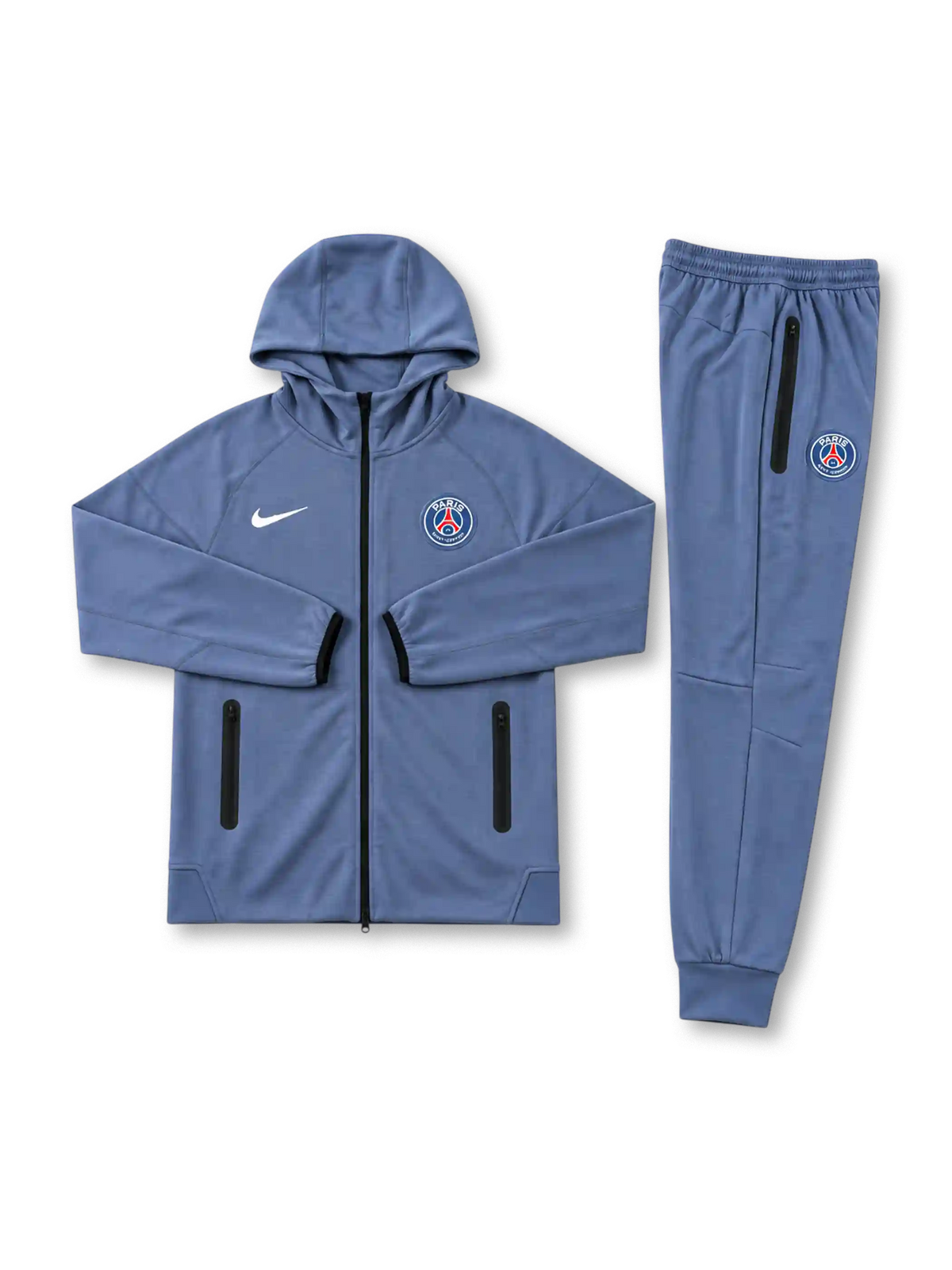パリ・サンジェルマン 2026-27 グレーブルー フード付きトラックスーツ セットアップ Nikeロゴ