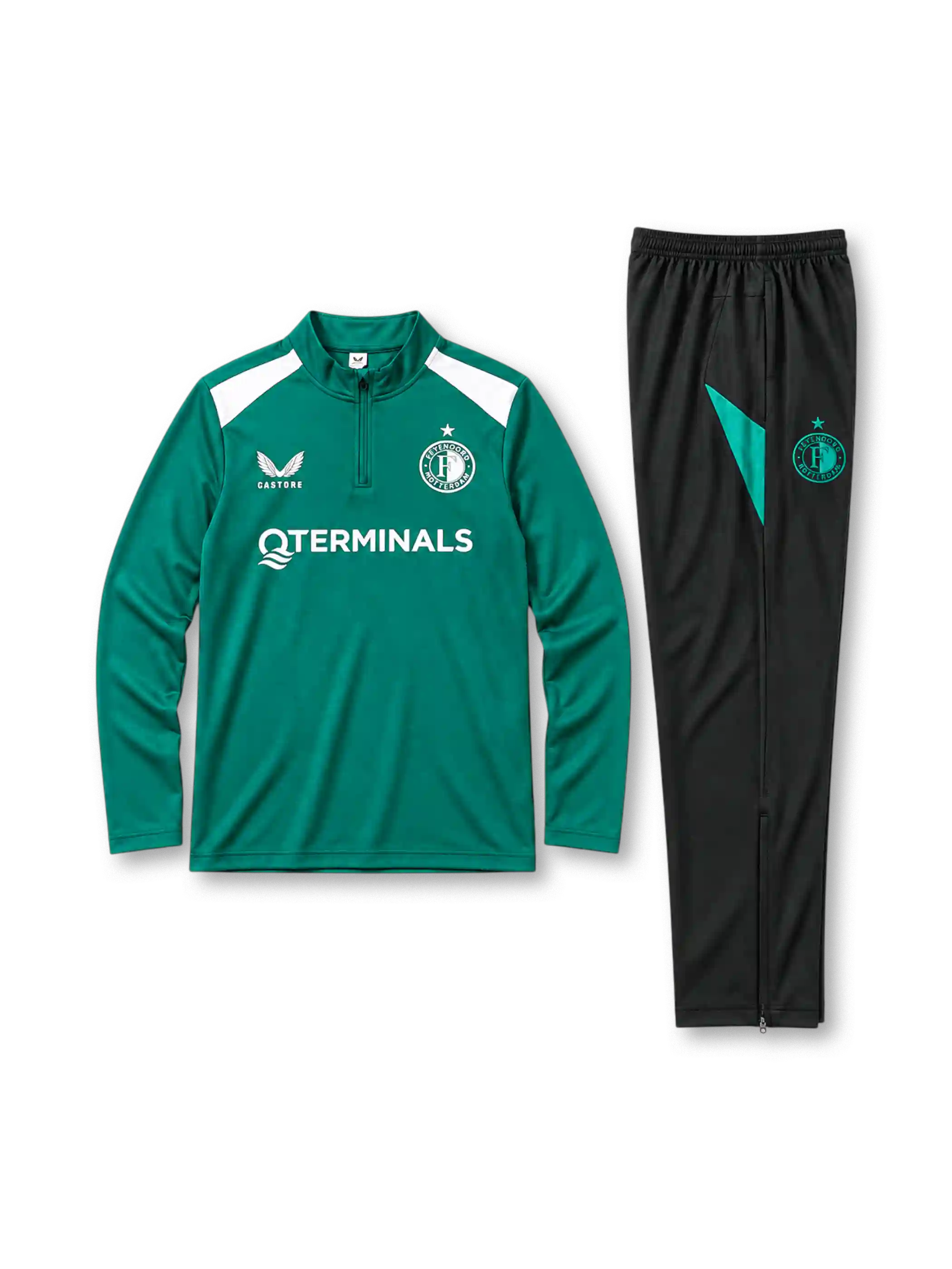 フェイエノールト 2026-27 グリーン ハーフジップ トレーニングセット ブラックパンツ Castore