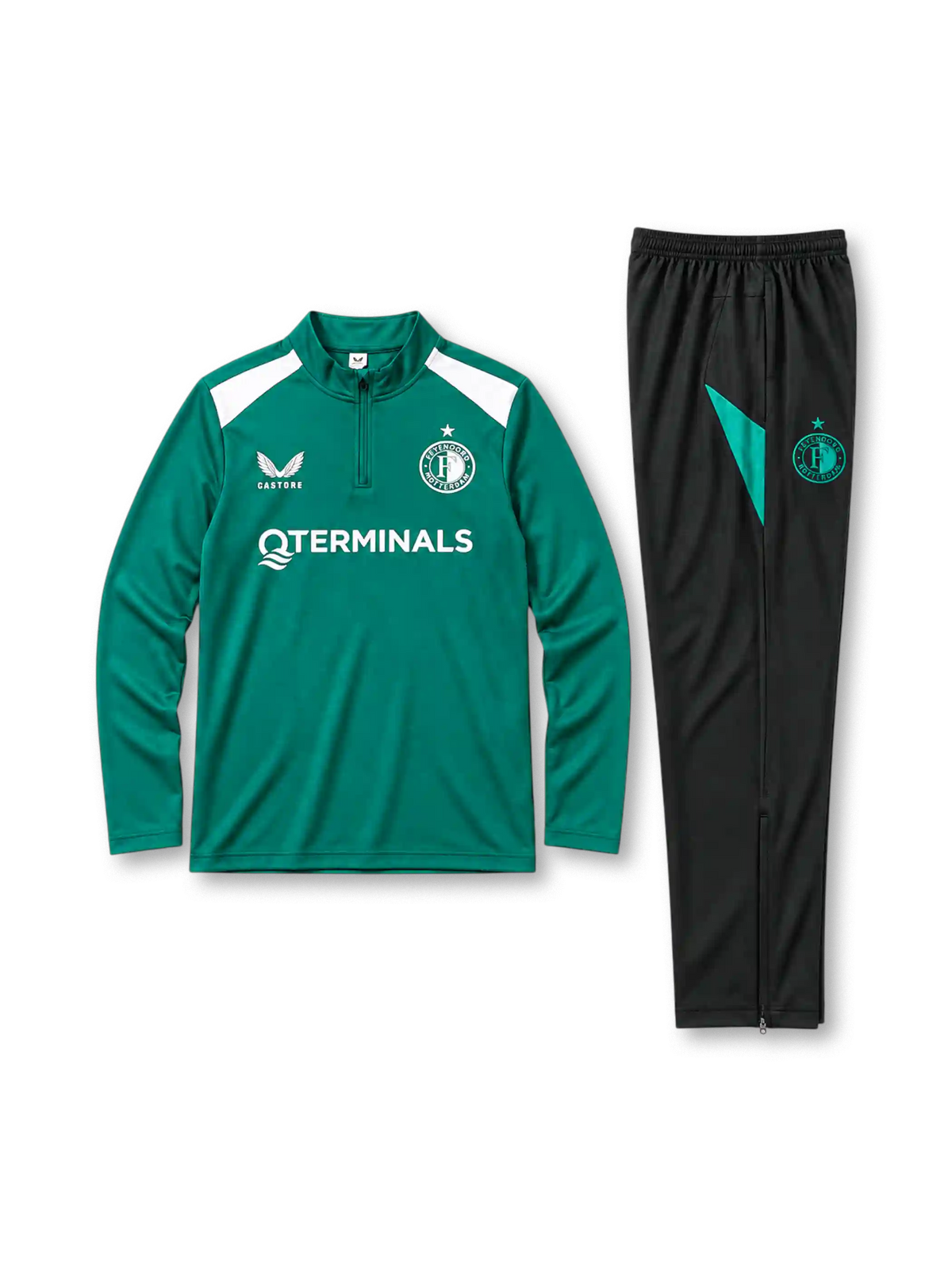 フェイエノールト 2026-27 グリーン ハーフジップ トレーニングセット ブラックパンツ Castore