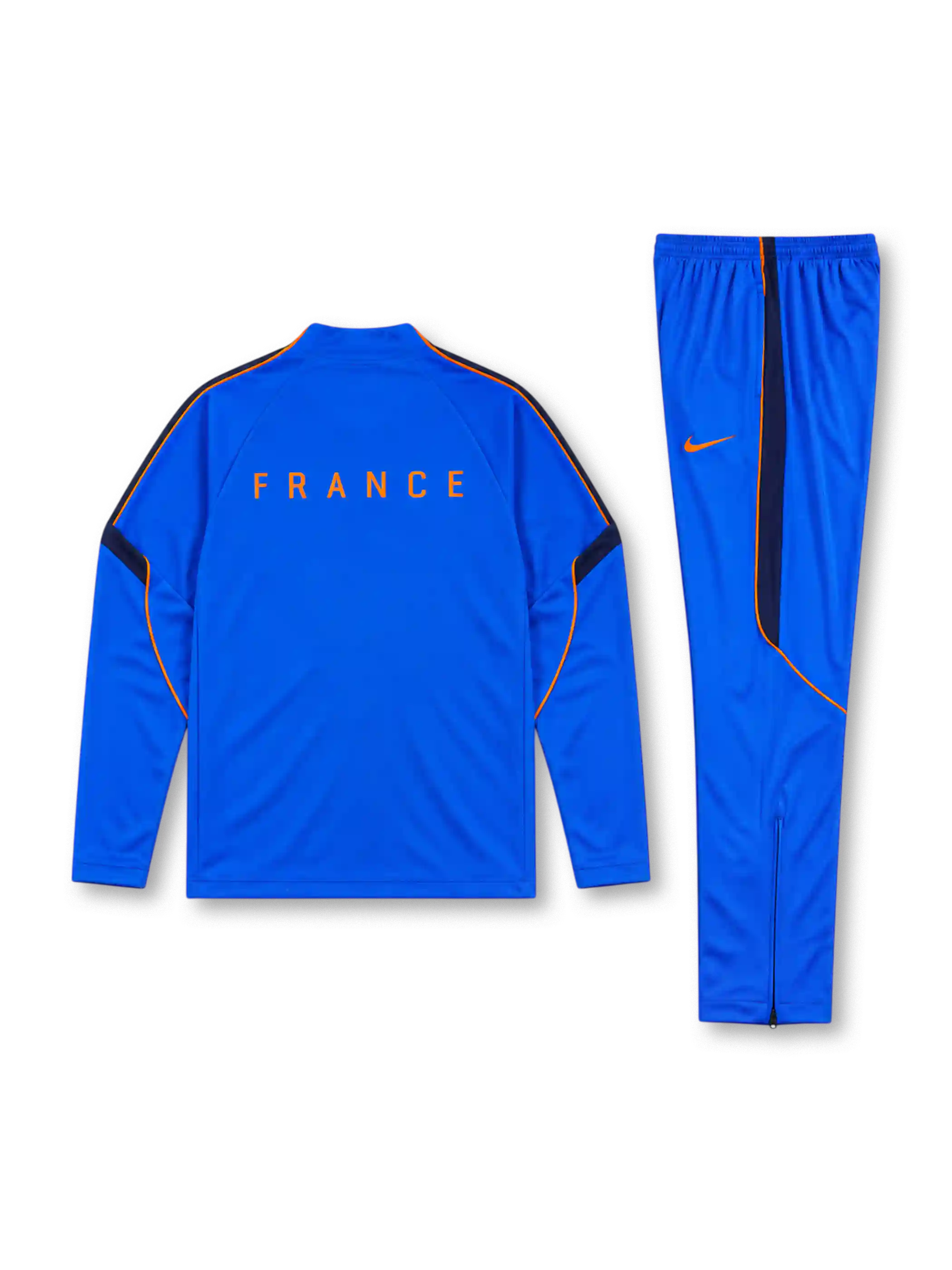 フランス代表 2026-27 ブライトブルー 長袖ハーフジップ トレーニングトップとパンツの上下セット オレンジの2つ星雄鶏エンブレム入り