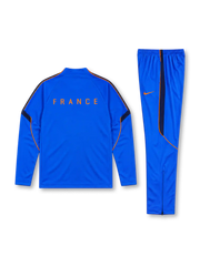 フランス代表 2026-27 ブライトブルー 長袖ハーフジップ トレーニングトップとパンツの上下セット オレンジの2つ星雄鶏エンブレム入り