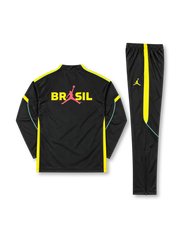 ブラジル代表 2026-27 ブラック×イエロー 長袖ハーフジップ トレーニングトップとパンツの上下セット 赤のジャンプマンロゴと5つ星エンブレム入り