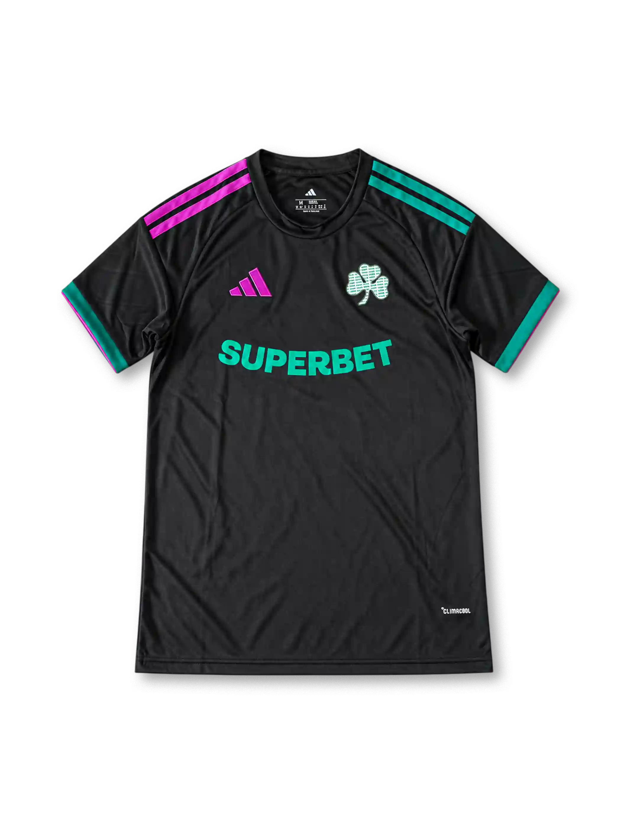 パナシナイコス 2026/27シーズン サードユニフォーム(adidas製、黒地、ピンク×グリーン、Superbetスポンサー)
