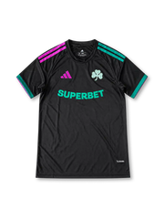 パナシナイコス 2026/27シーズン サードユニフォーム(adidas製、黒地、ピンク×グリーン、Superbetスポンサー)