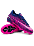 Nike Mercurial/マーキュリアル ネイビー×ピンクのFGサッカースパイク。曲線グラフィックを配したアッパーとピンクのアウトソールを組み合わせた側面デザイン