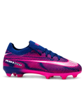 Nike Mercurial/マーキュリアル ネイビー×ピンクのFGサッカースパイク。曲線グラフィックを配したアッパーとピンクのアウトソールを組み合わせた側面デザイン