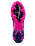 Nike Mercurial/マーキュリアル ネイビー×ピンクのFGサッカースパイク。曲線グラフィックを配したアッパーとピンクのアウトソールを組み合わせた側面デザイン