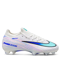 Nike Mercurial/マーキュリアル Vapor 15/ヴェイパー 15 Elite FG ホワイトのサッカースパイク、ピンクとブルーのラインとグラデーションのスウッシュ、ブルーのAIR ZOOMソール面