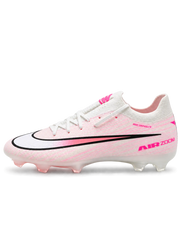 Nike Mercurial/マーキュリアル FG ホワイトとピンクのサッカースパイク、黒縁のホワイトスウッシュとかかとのMロゴ