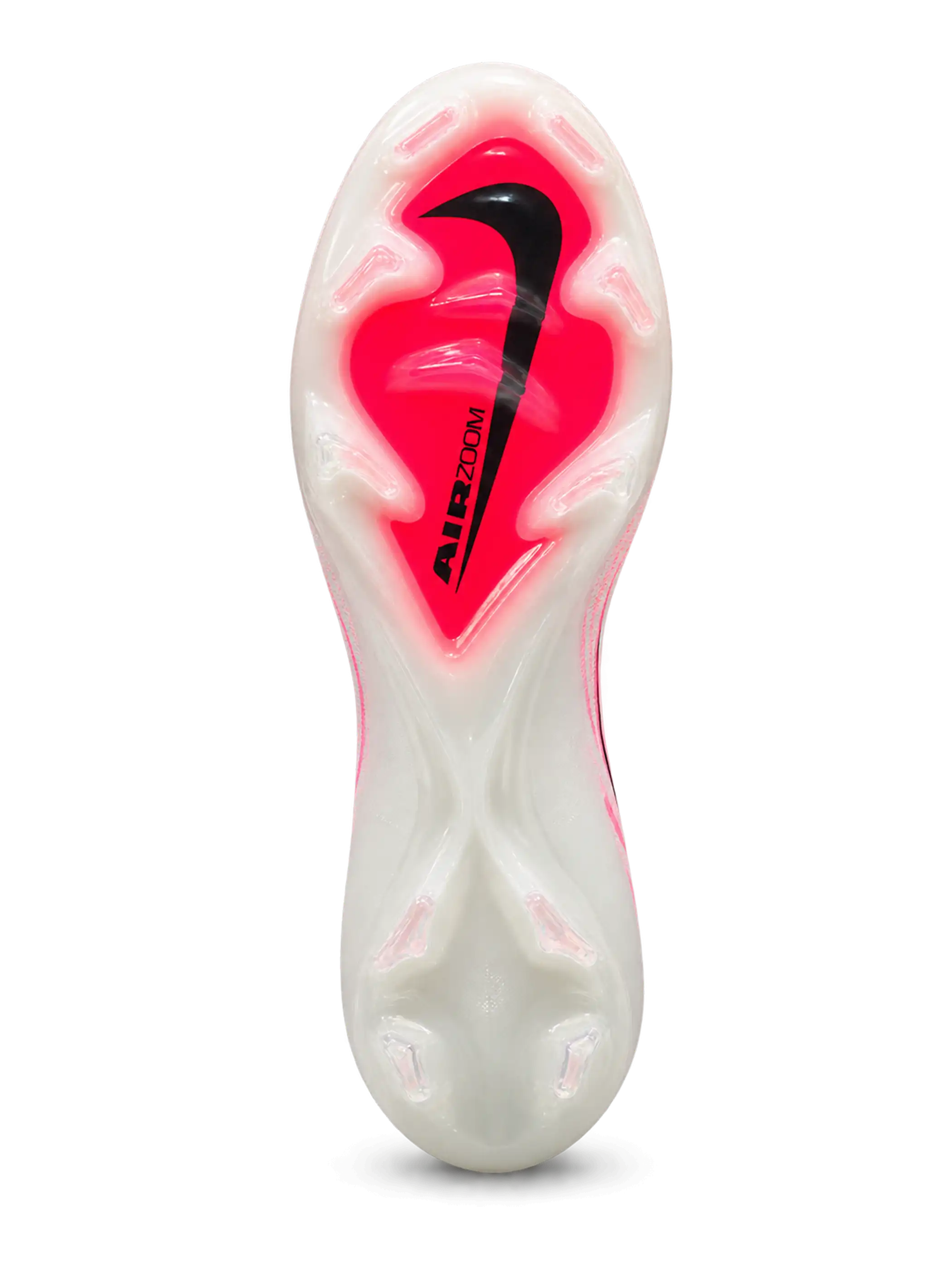 Nike Mercurial/マーキュリアル FG ホワイトとピンクのサッカースパイク、黒縁のホワイトスウッシュとかかとのMロゴ
