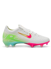 Nike Mercurial/マーキュリアル FG ホワイトとピンク、ライムグリーンのサッカースパイク、ゴールド縁取りのスウッシュと虹色のソールプレート