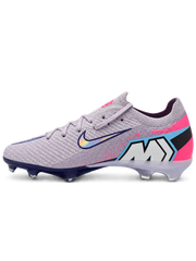 Nike Mercurial/マーキュリアル FG ライラックとピンクのサッカースパイク、虹色のスウッシュとブルーのAIR ZOOMソール面