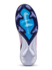 Nike Mercurial/マーキュリアル FG ライラックとピンクのサッカースパイク、虹色のスウッシュとブルーのAIR ZOOMソール面