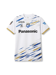 ガンバ大阪 2026/27 アウェイジャージ 前面 — ホワイト×ブルー×ゴールドスクラッチグラフィック×Panasonicロゴ×五星エンブレム