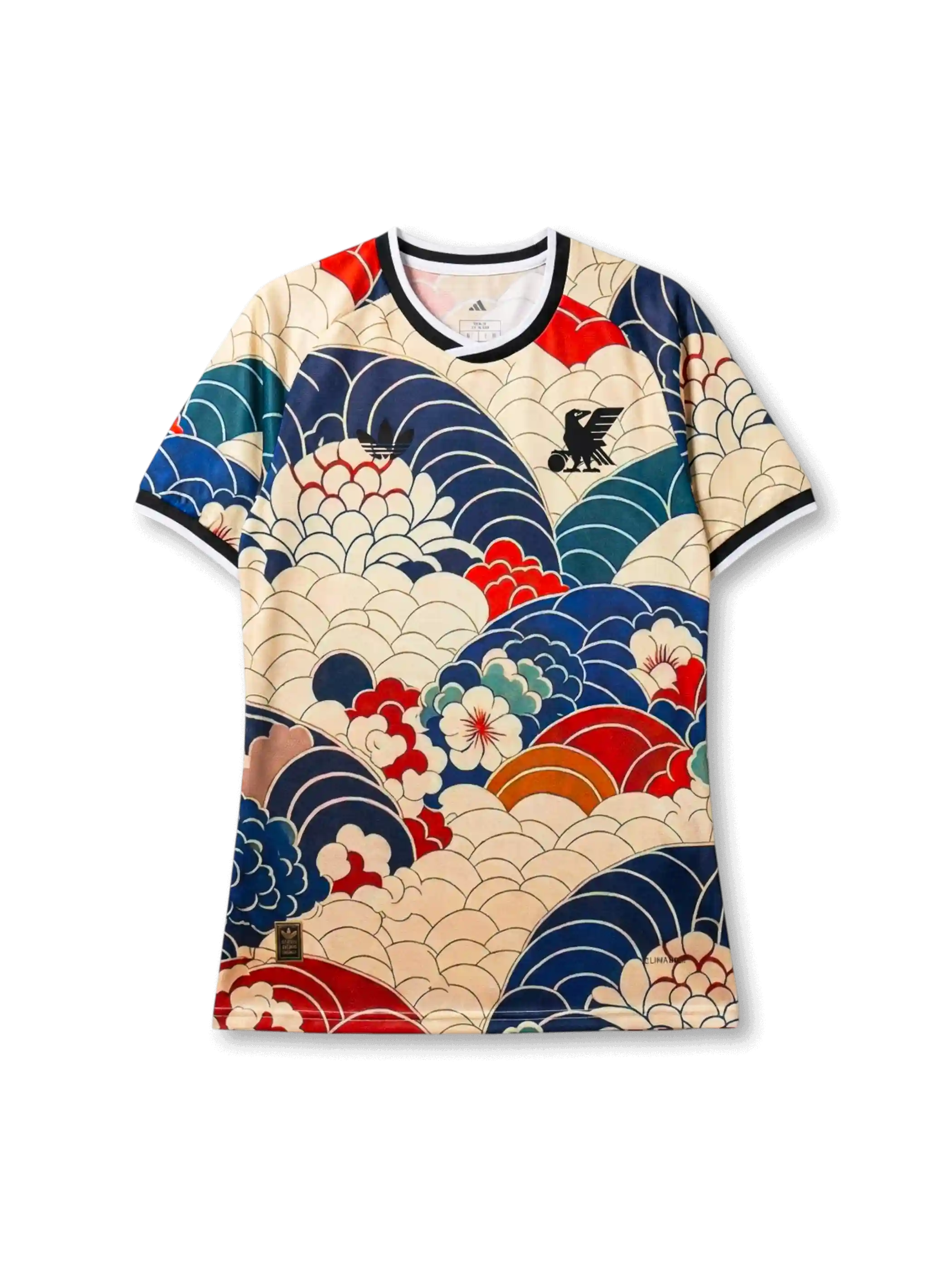 日本代表 スペシャルエディション「千層浪花」 Authentic フロント（青海波文様＋牡丹・桜・梅花フルプリント＋JFA八咫烏エンブレム＋adidas Originalsトレフォイル）