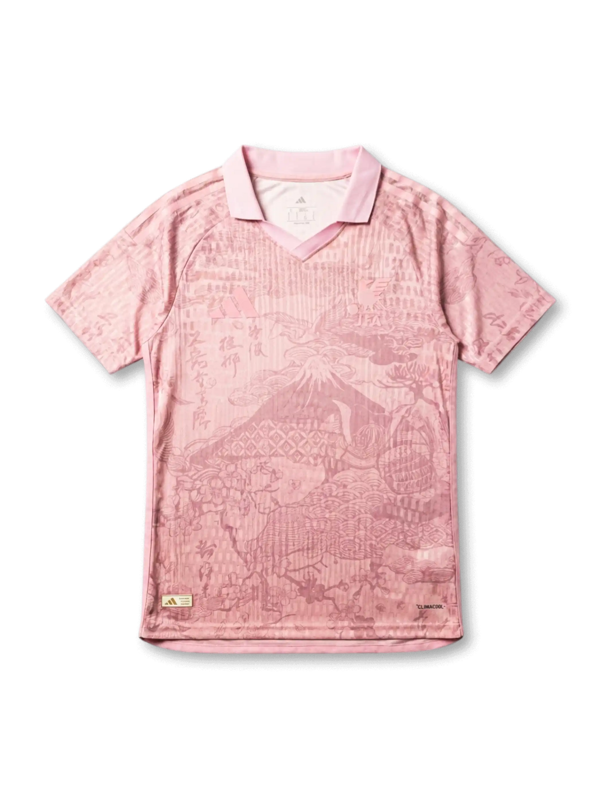 日本代表 adidas オーセンティックジャージ 桜ピンク和柄スペシャルエディション 前面 — トーン・オン・トーン和柄総柄とCLIMACOOL搭載選手着用仕様