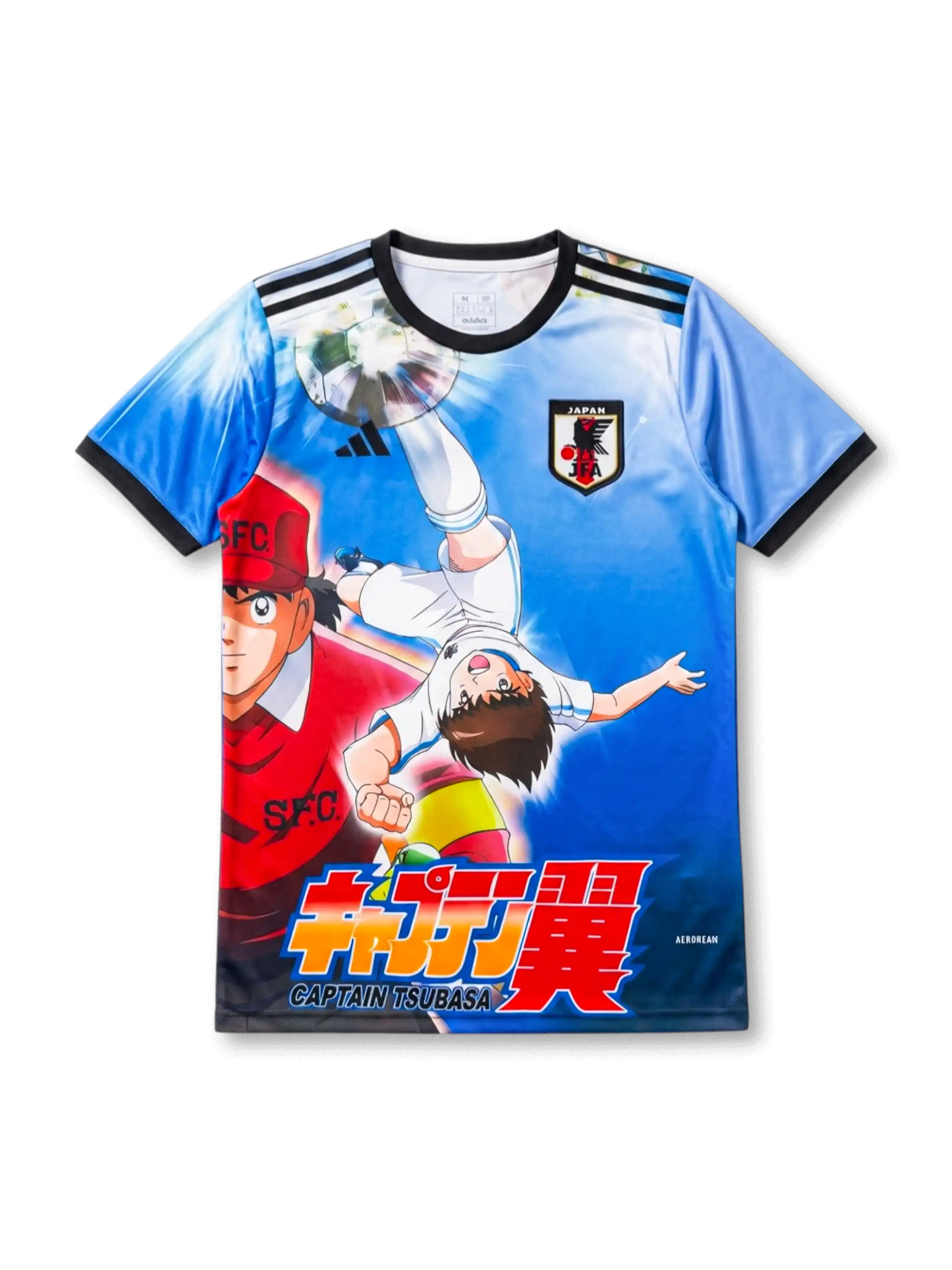 日本代表 × キャプテン翼 コラボジャージ 正面 — 翼くん空中シュートグラフィック、JFAエンブレム