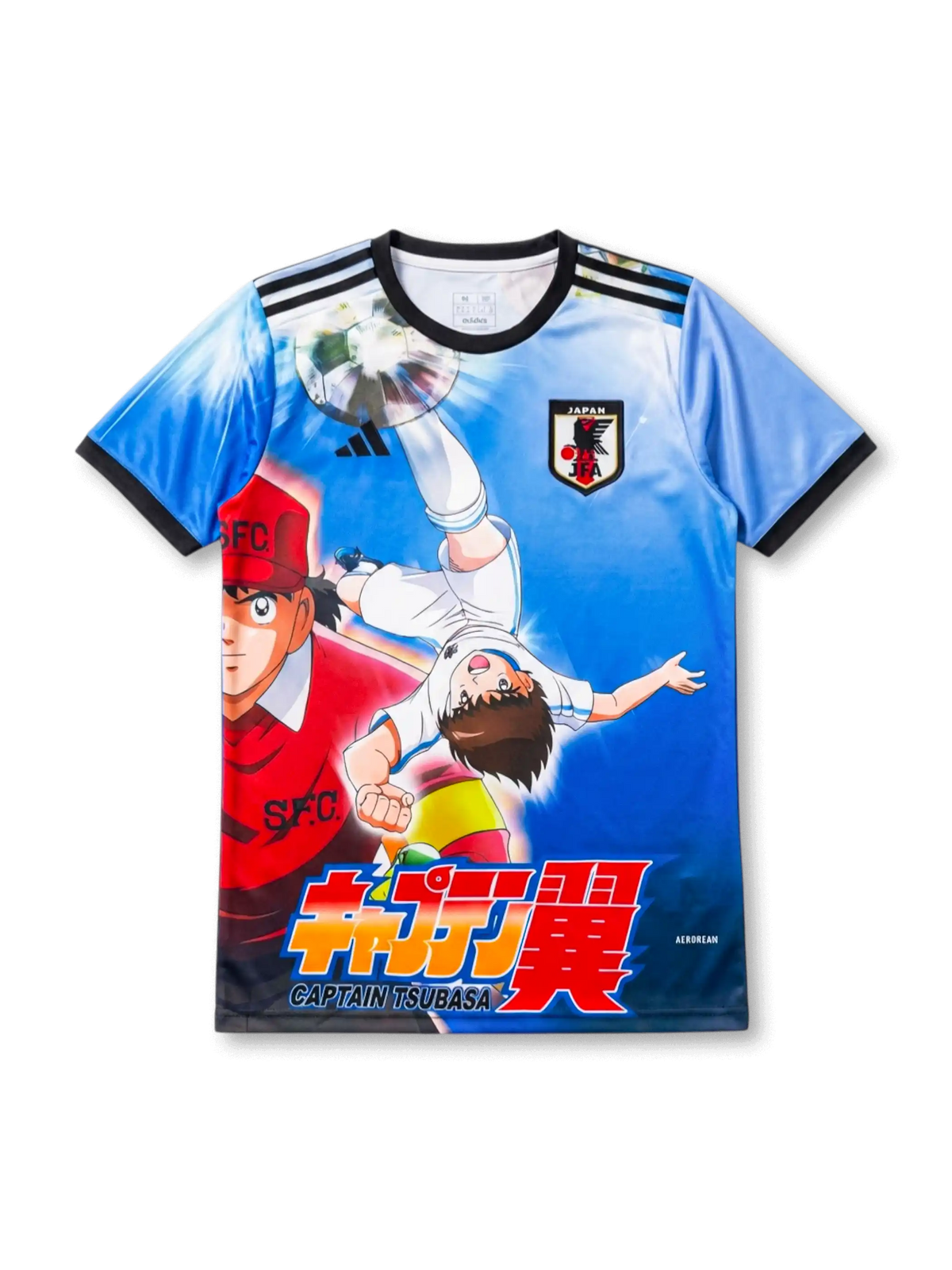 日本代表 × キャプテン翼 コラボジャージ 正面 — 翼くん空中シュートグラフィック、JFAエンブレム