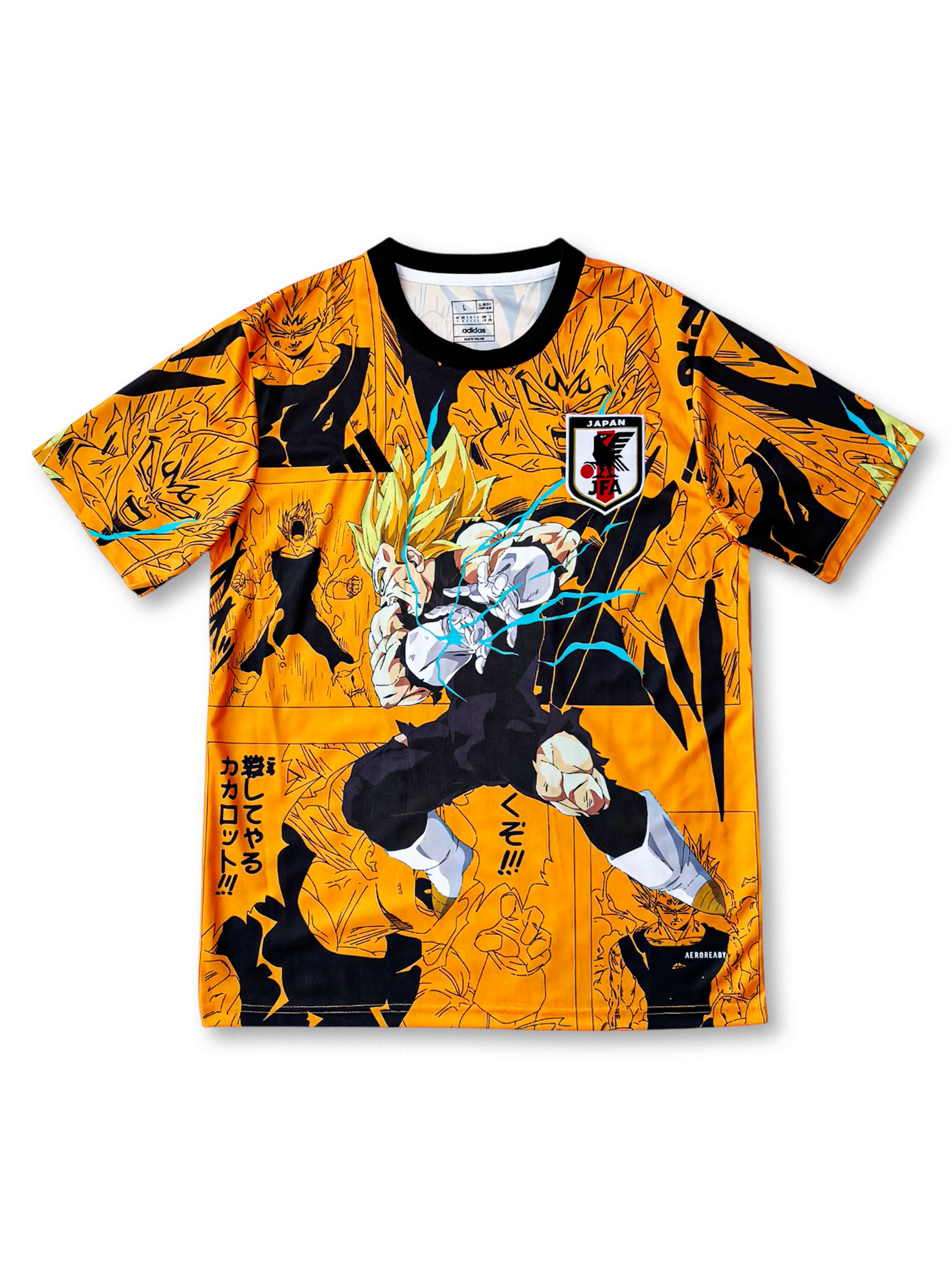 超サイヤ人ベジータプリント・エネルギーエフェクト・オレンジ背景ディテール