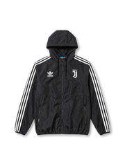 ユヴェントスFC adidas Originals ウィンドブレーカー ブラック — ホワイト3ストライプとパイピングライン、現行JJロゴを配した復刻ライフスタイルライン